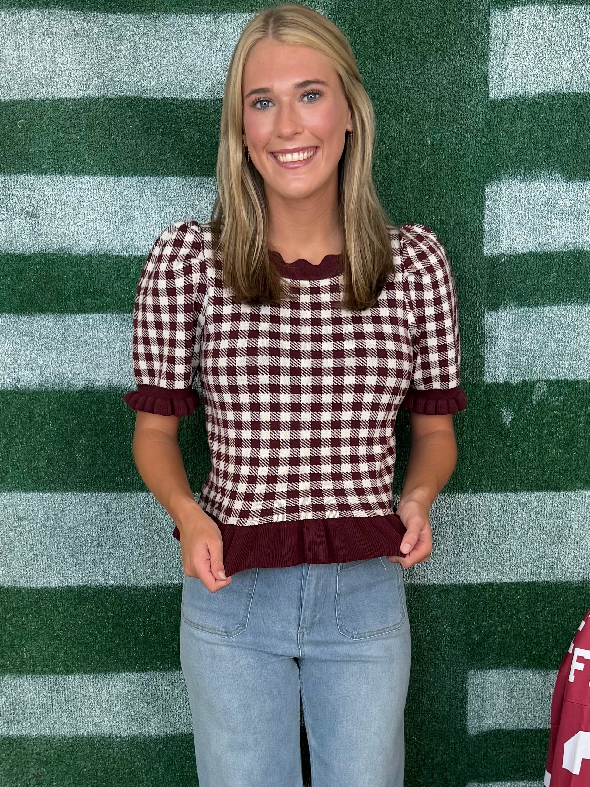Rally Ready Red Bean Houndstooth Sweater-Shop-Womens-Boutique-Clothing