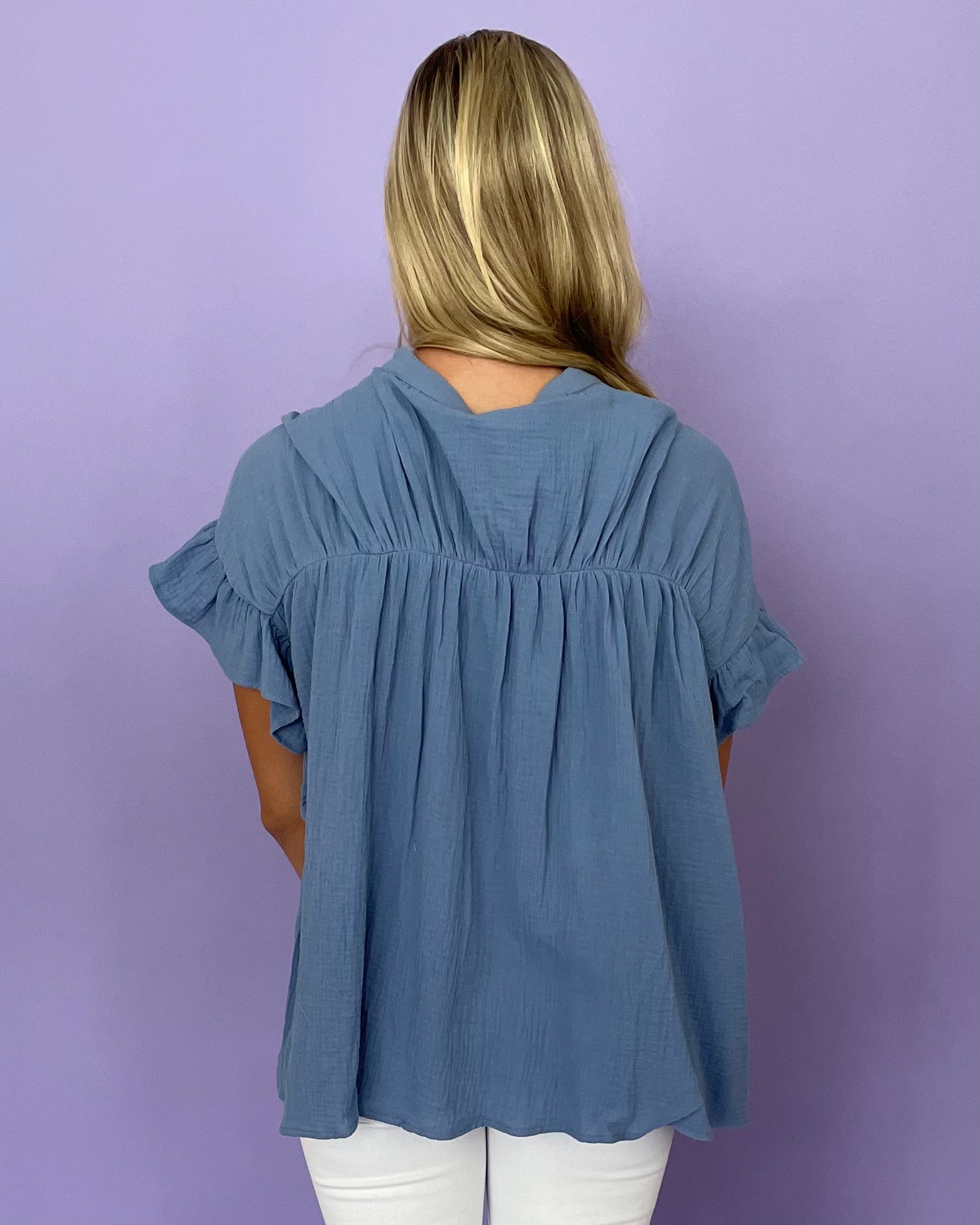 Free Spirit Vintage Denim Gauze Top-Shop-Womens-Boutique-Clothing