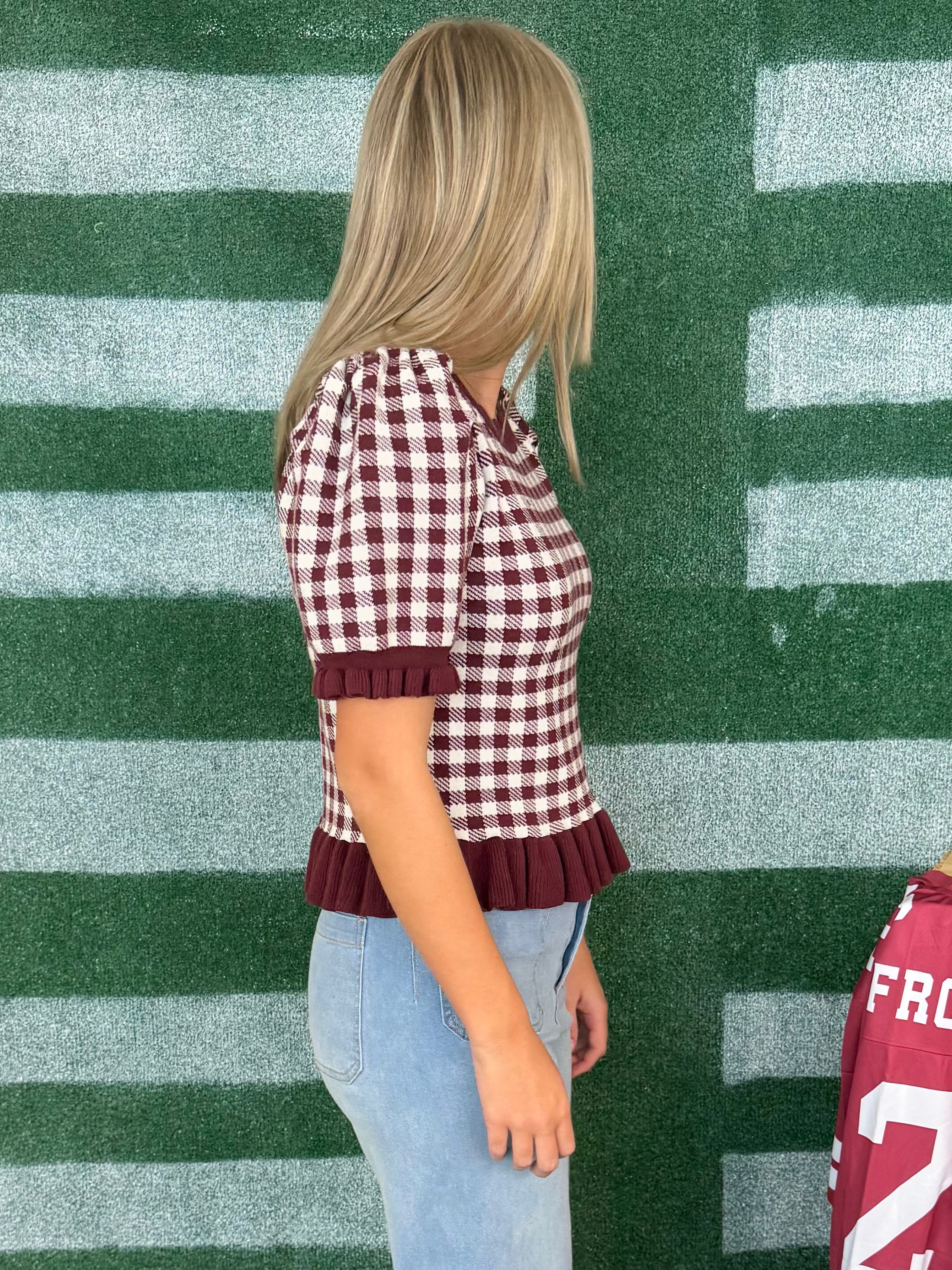 Rally Ready Red Bean Houndstooth Sweater-Shop-Womens-Boutique-Clothing