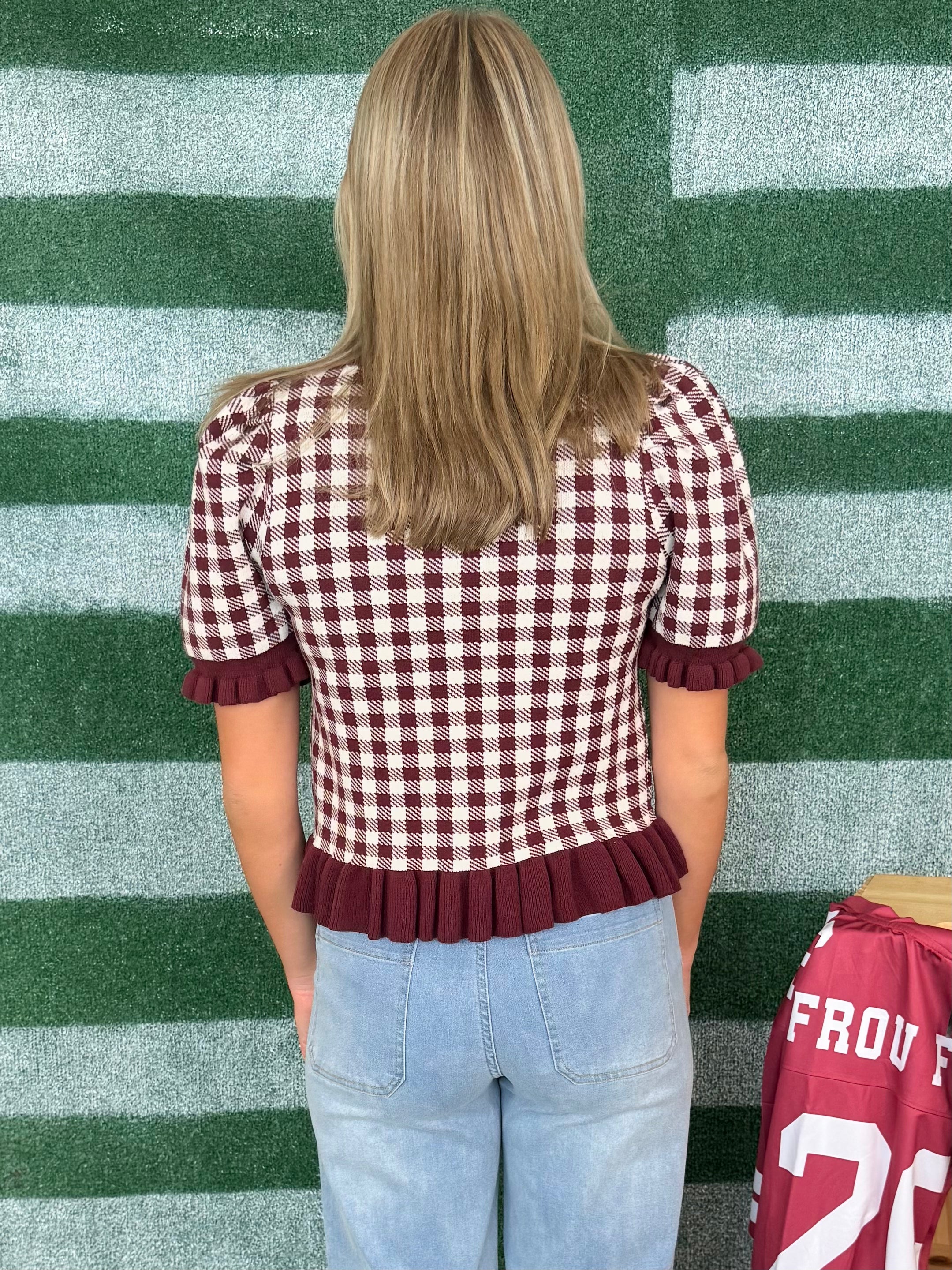 Rally Ready Red Bean Houndstooth Sweater-Shop-Womens-Boutique-Clothing