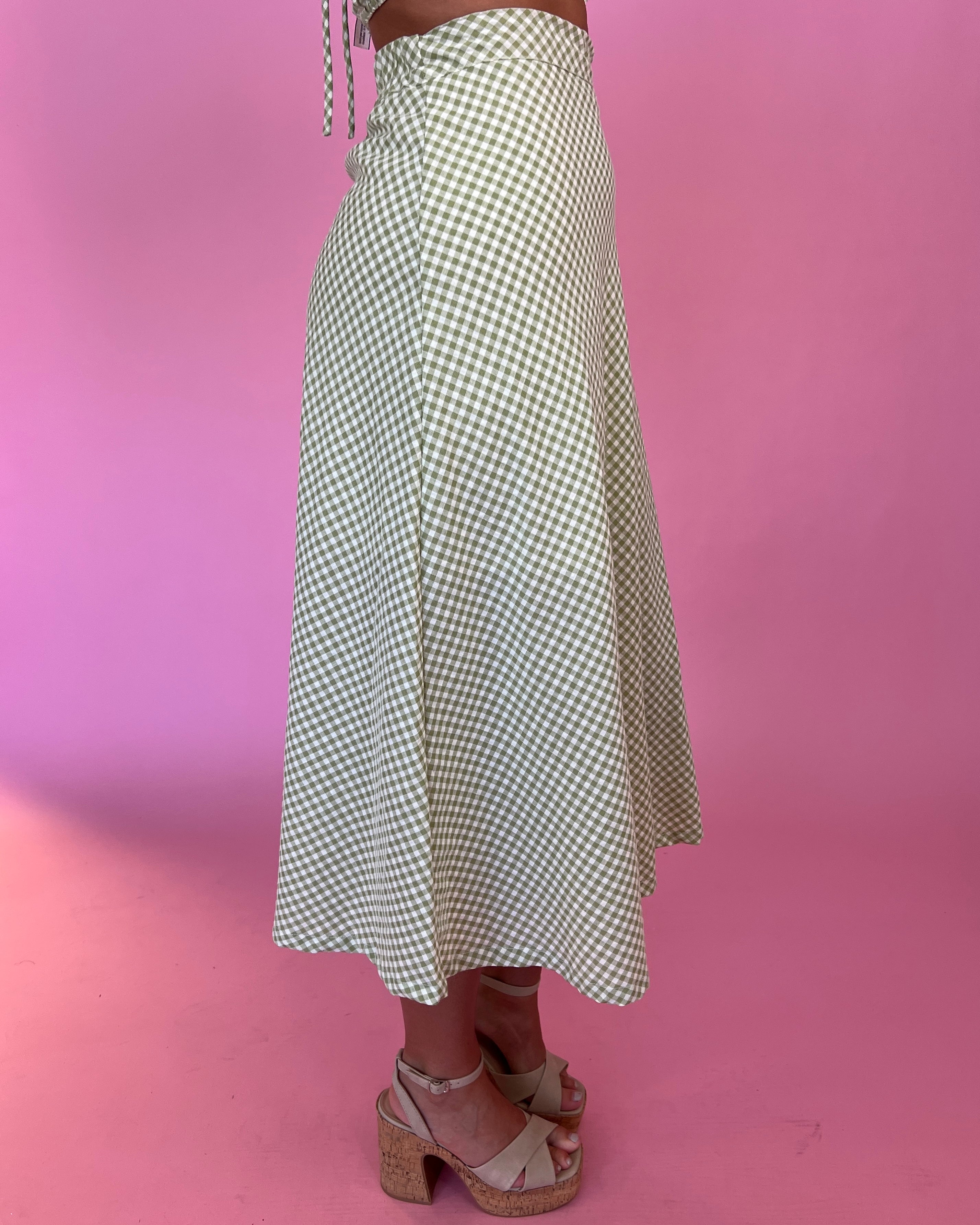Sweet Dreams Green Gingham A-line Midi Skirt-Shop-Womens-Boutique-Clothing