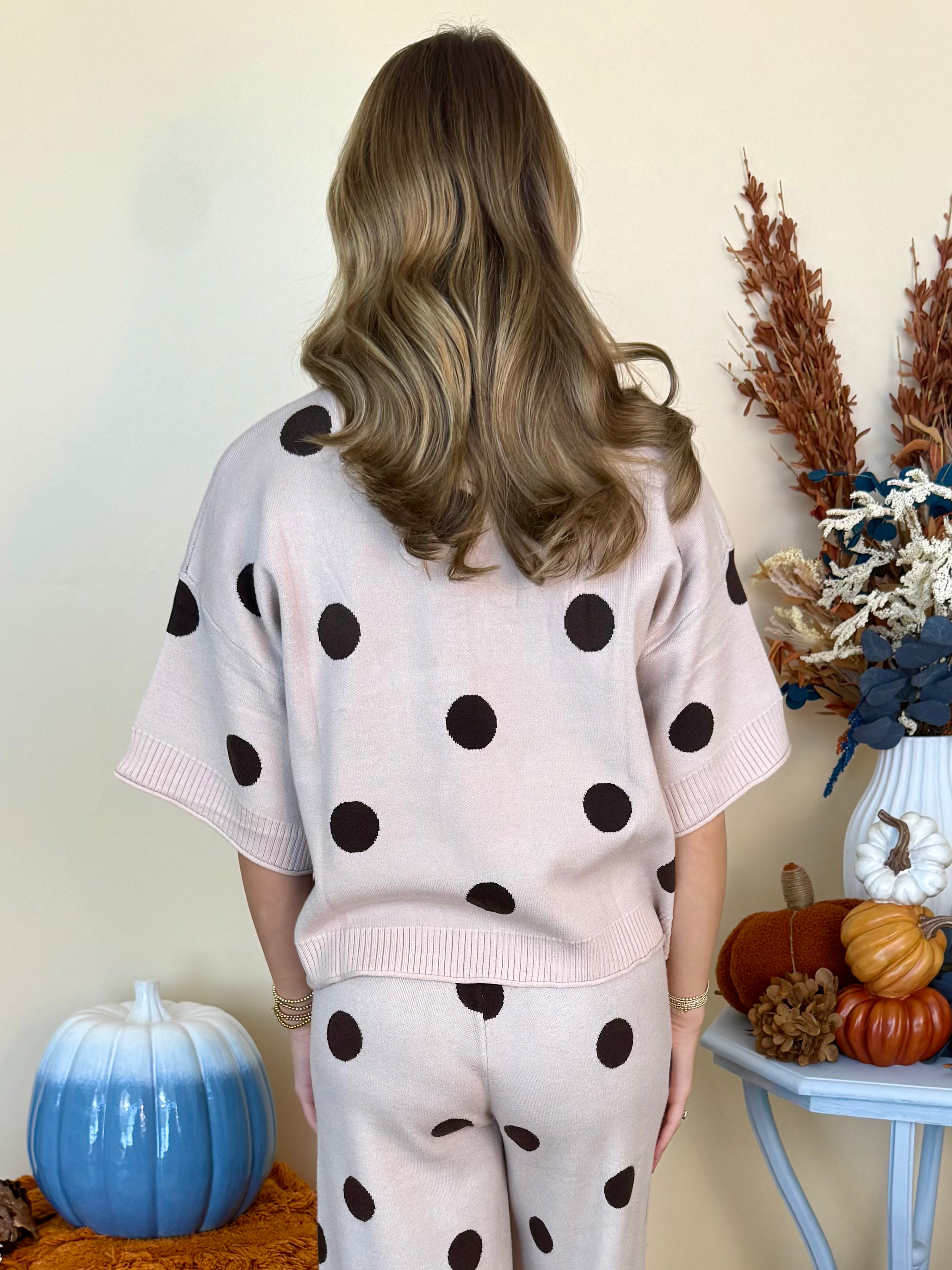 Something New Beige Polka Dot Short Sleeve Sweater-Shop-Womens-Boutique-Clothing