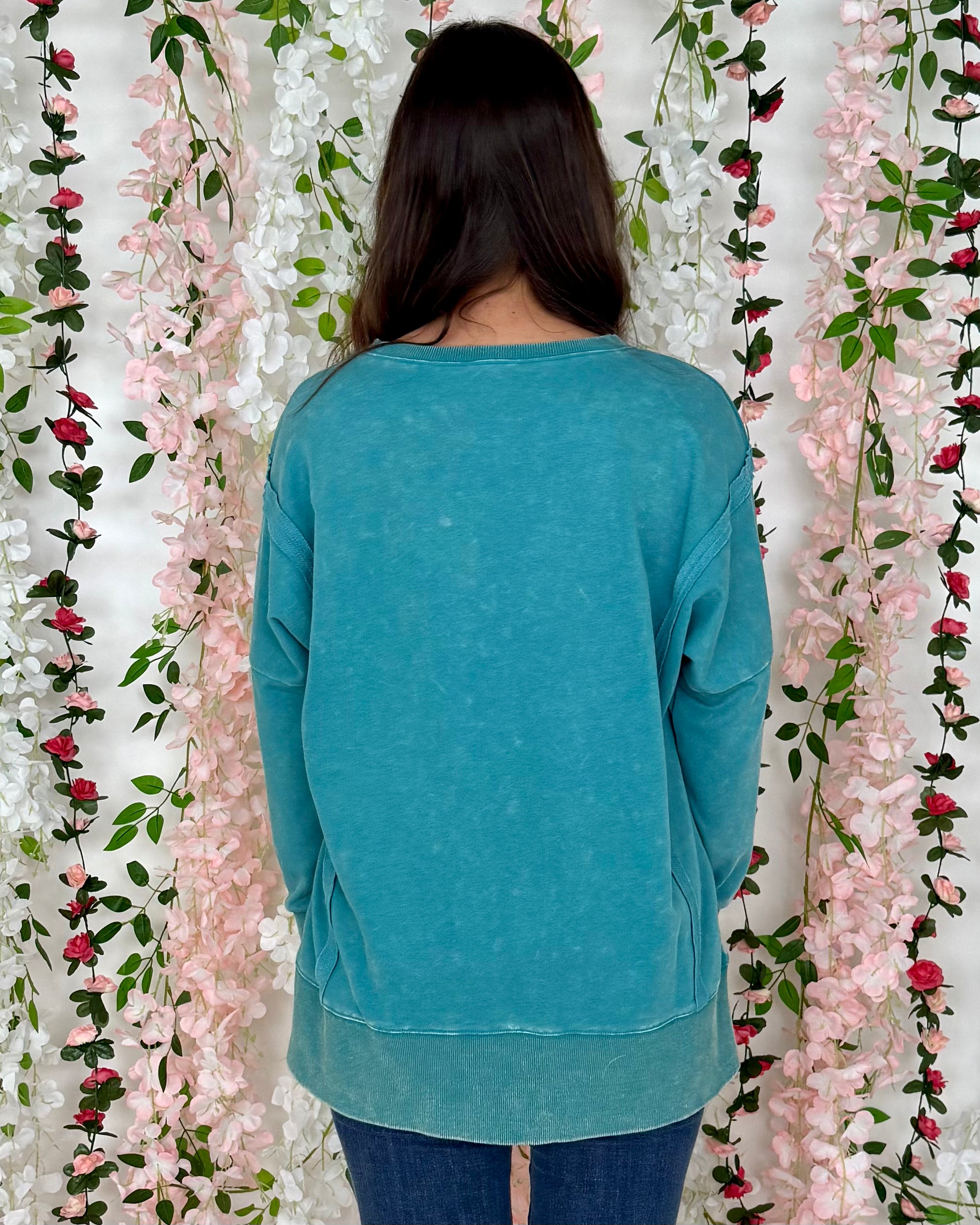 Home Grown Teal Mineral Washed Sweatshirt-Shop-Womens-Boutique-Clothing