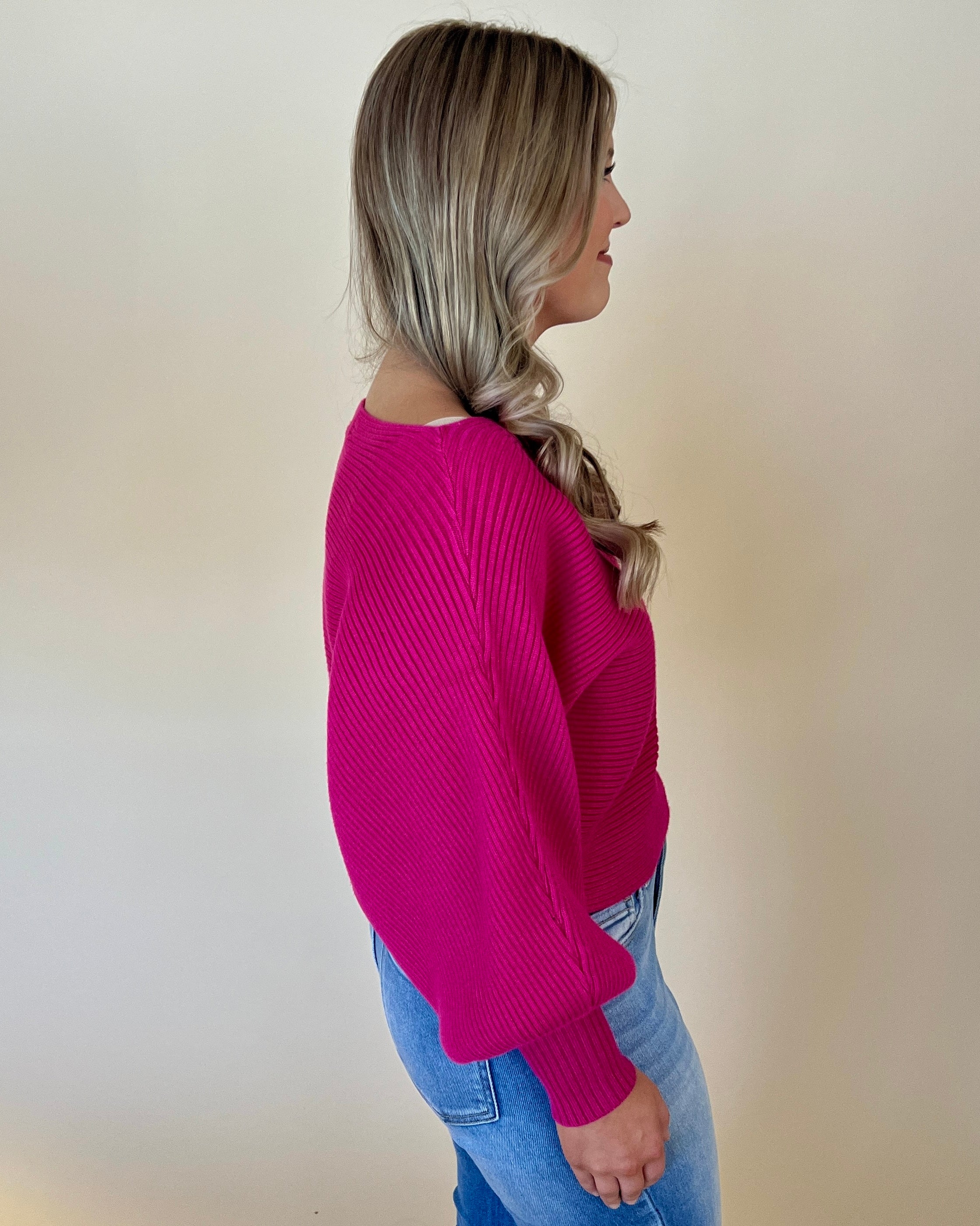 Make You Feel Hot Pink Ribbed Dolman Sweater-Shop-Womens-Boutique-Clothing