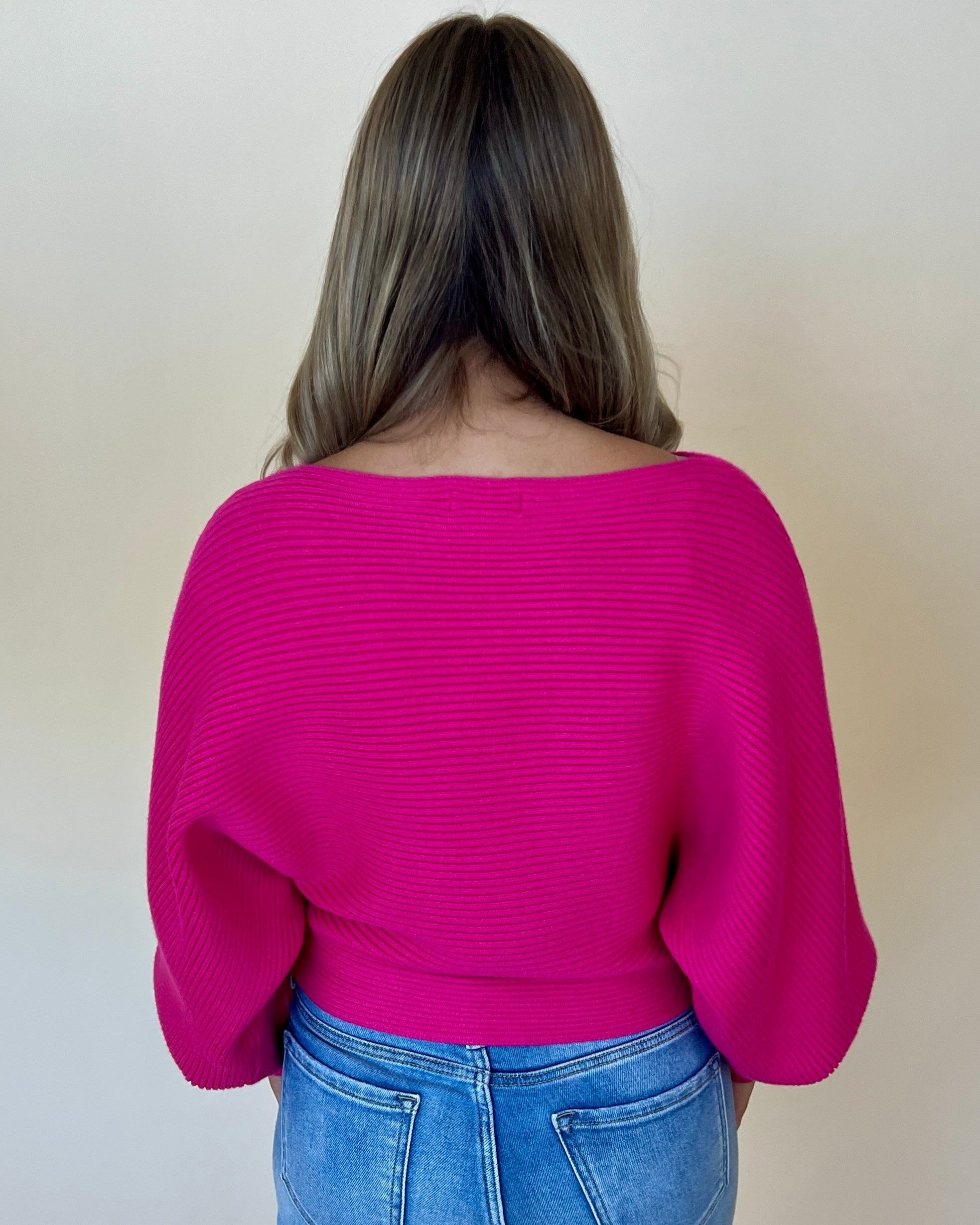 Make You Feel Hot Pink Ribbed Dolman Sweater-Shop-Womens-Boutique-Clothing
