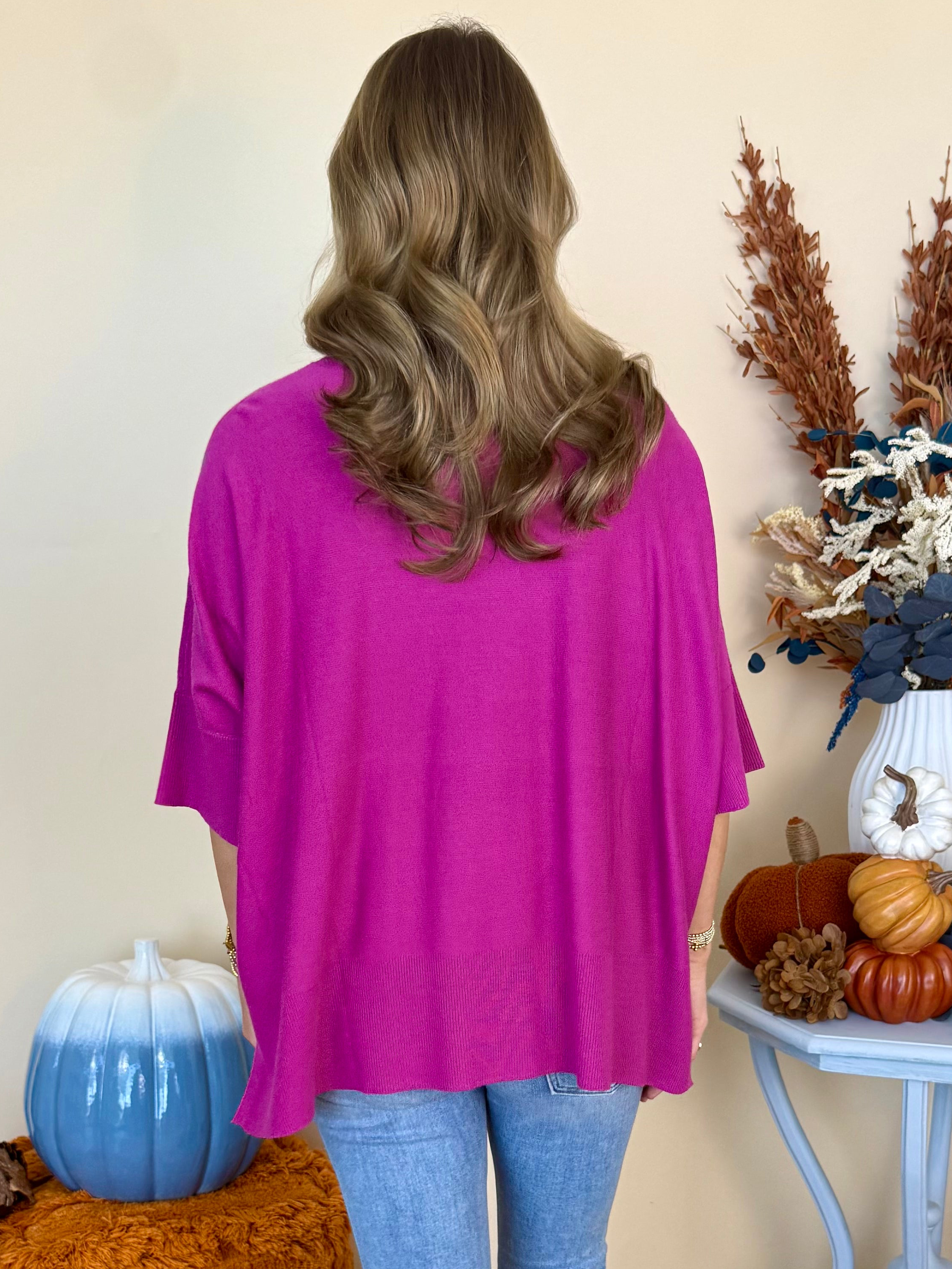 Go On Magenta Half Sleeve Oversized Sweater-Shop-Womens-Boutique-Clothing
