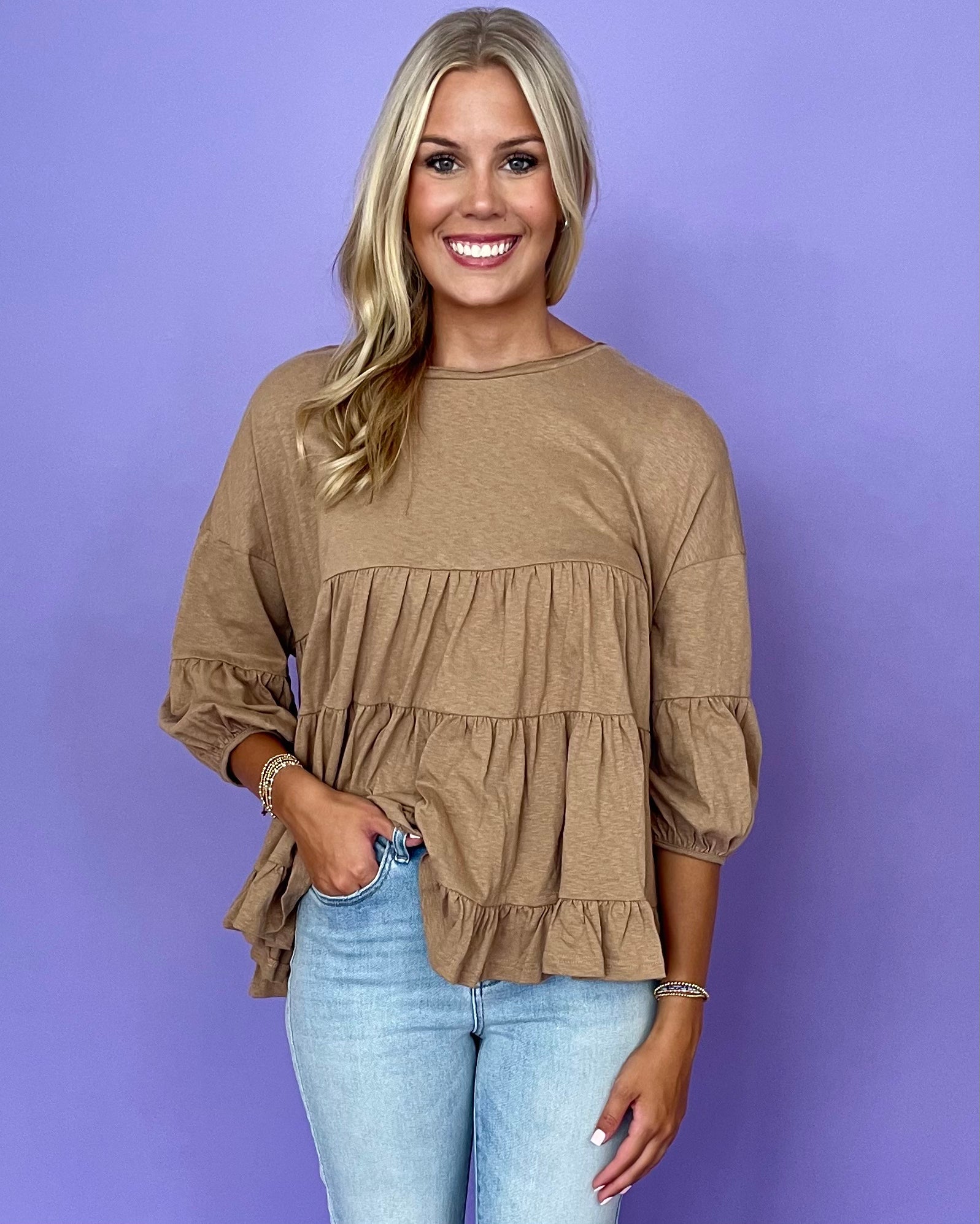 In The Now Mocha Babydoll Top-Shop-Womens-Boutique-Clothing