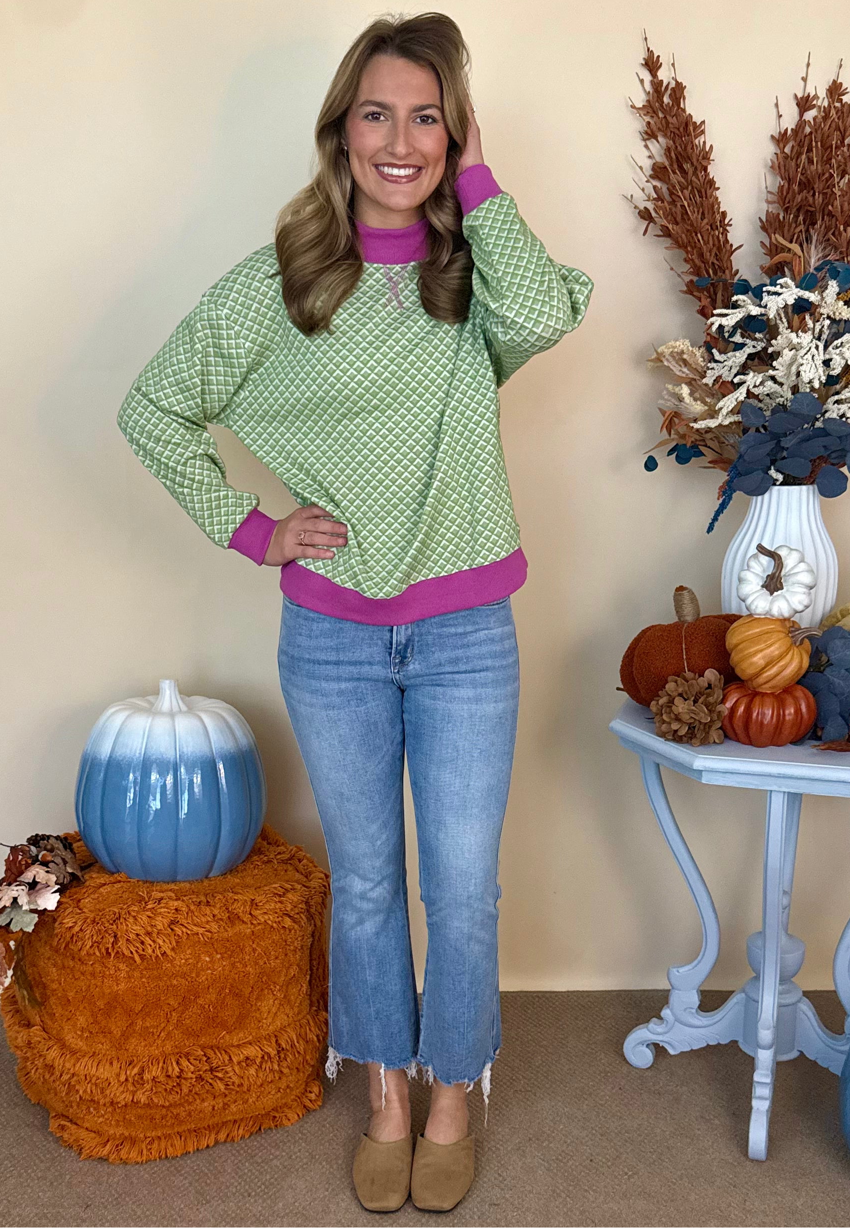 Woodland Charm Lt. Olive Jacquard Sweatshirt-Shop-Womens-Boutique-Clothing