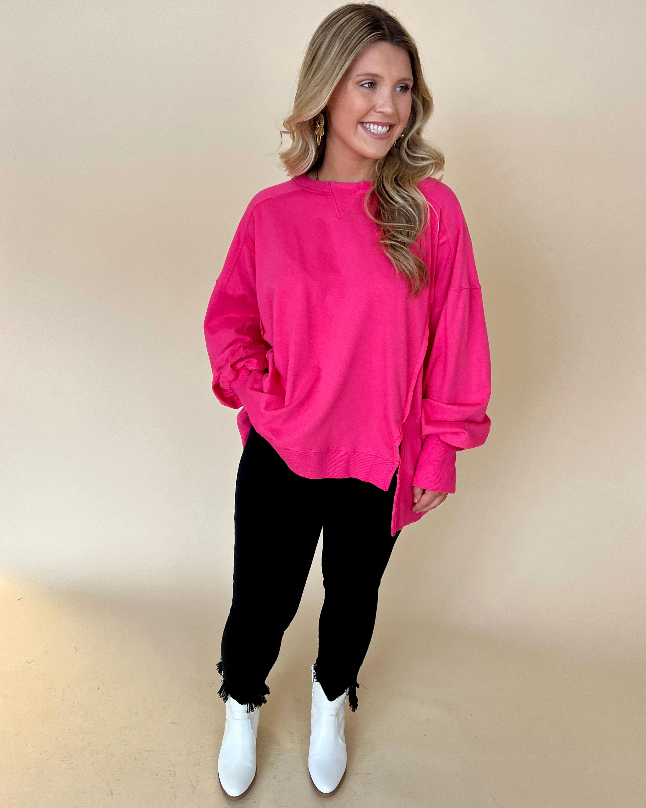 Afternoon Naps Fuchsia French Terry Top-Shop-Womens-Boutique-Clothing