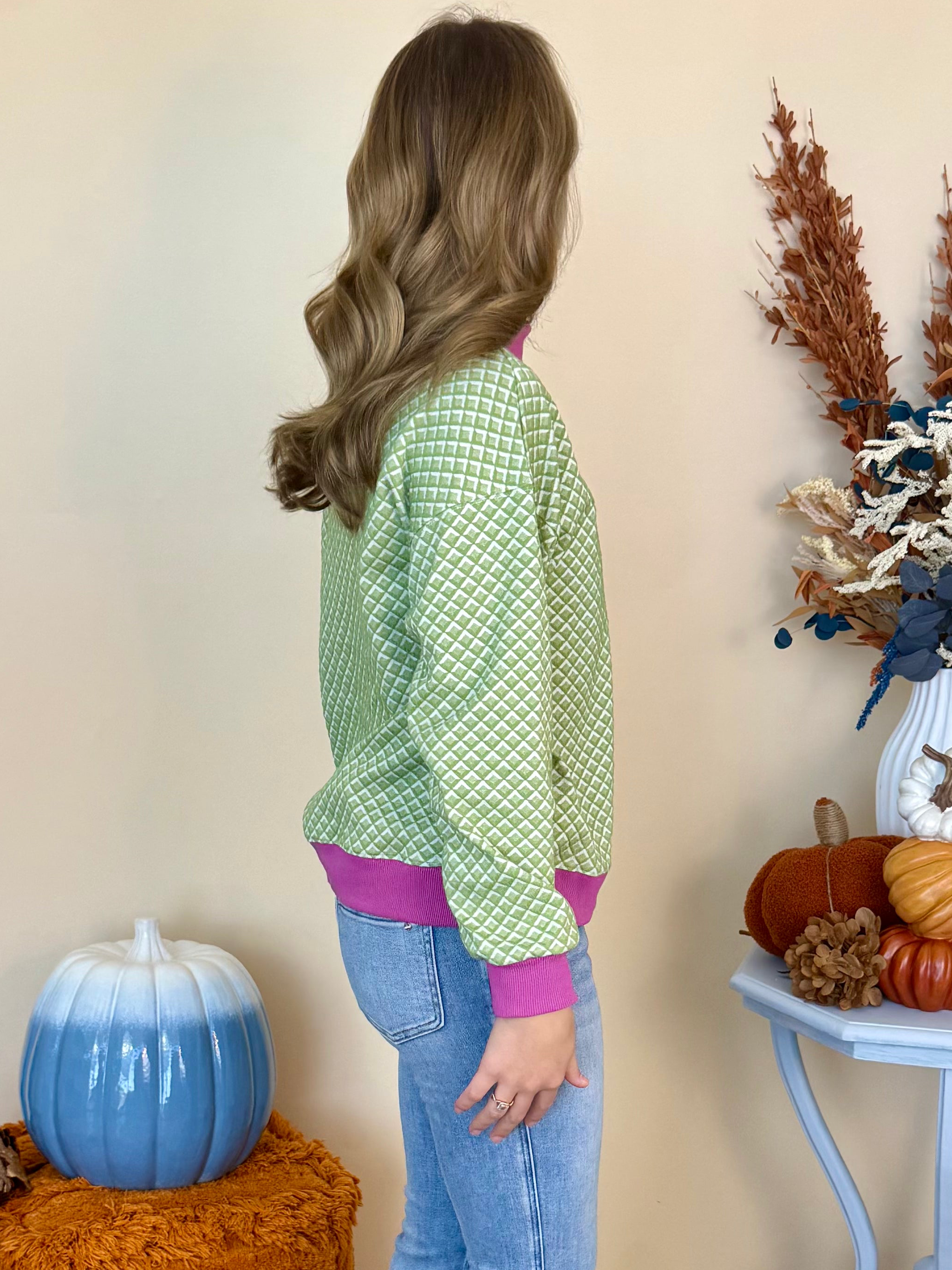 Woodland Charm Lt. Olive Jacquard Sweatshirt-Shop-Womens-Boutique-Clothing