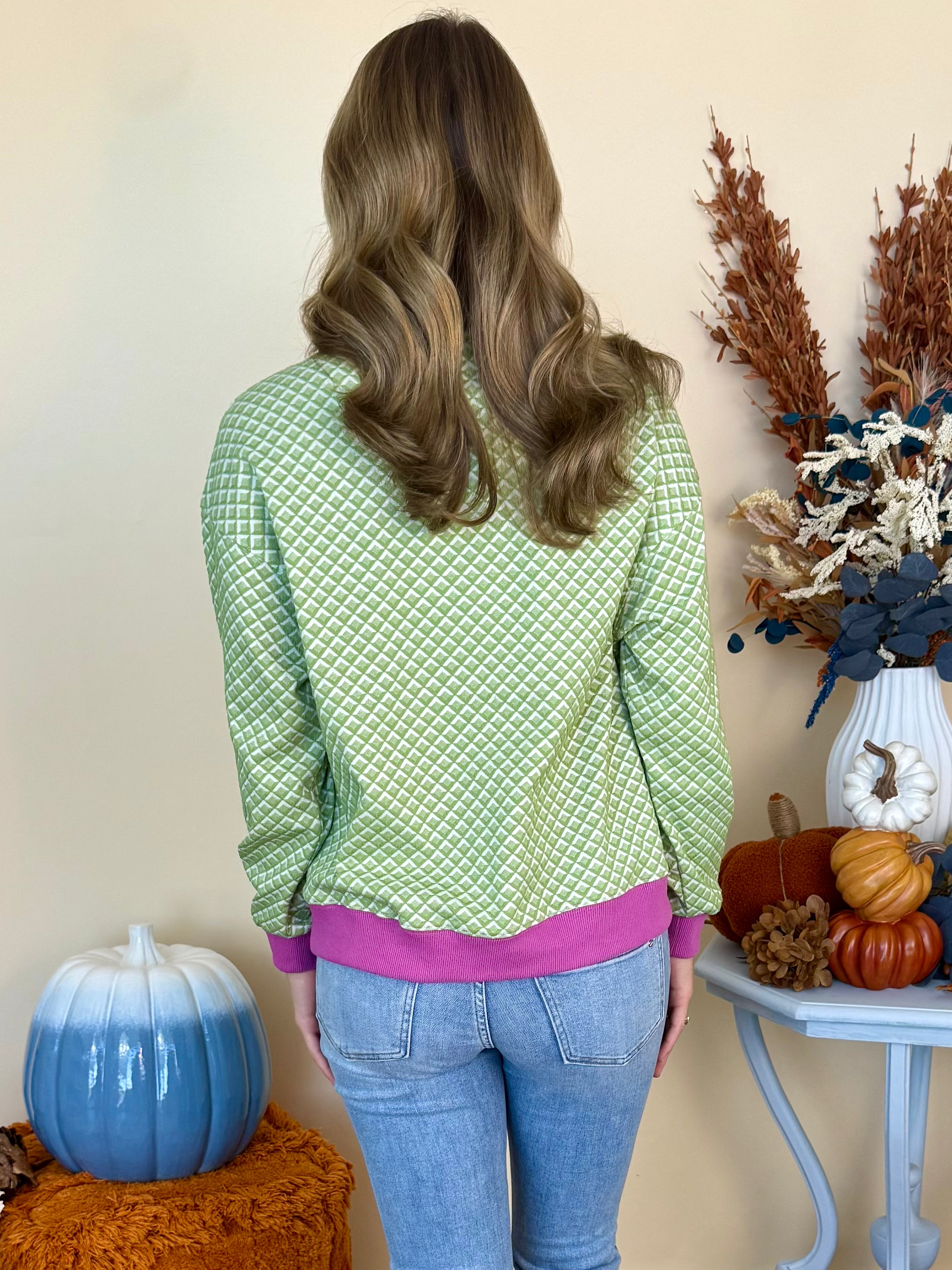 Woodland Charm Lt. Olive Jacquard Sweatshirt-Shop-Womens-Boutique-Clothing