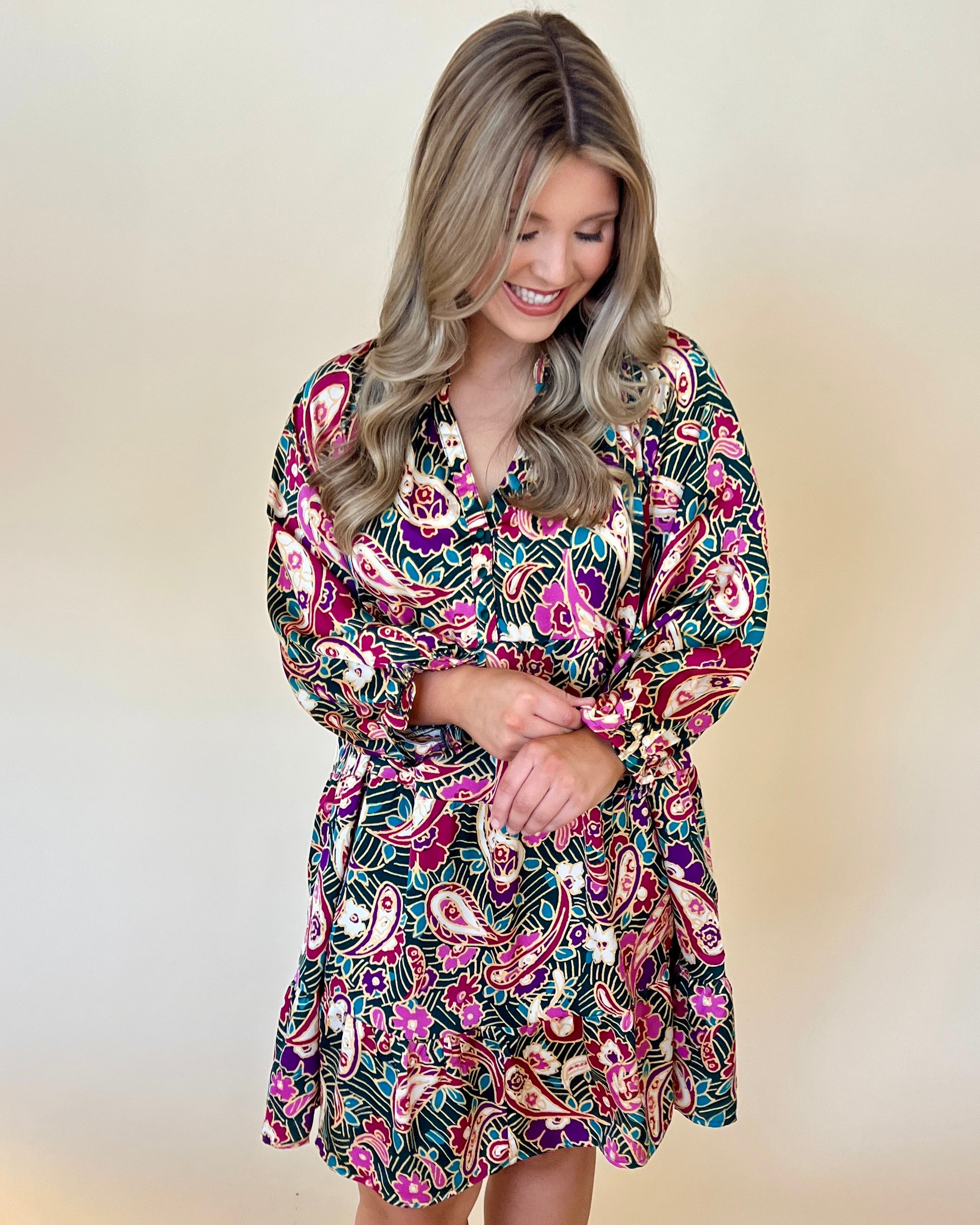 After All Teal Green Paisley Print Dress-Shop-Womens-Boutique-Clothing