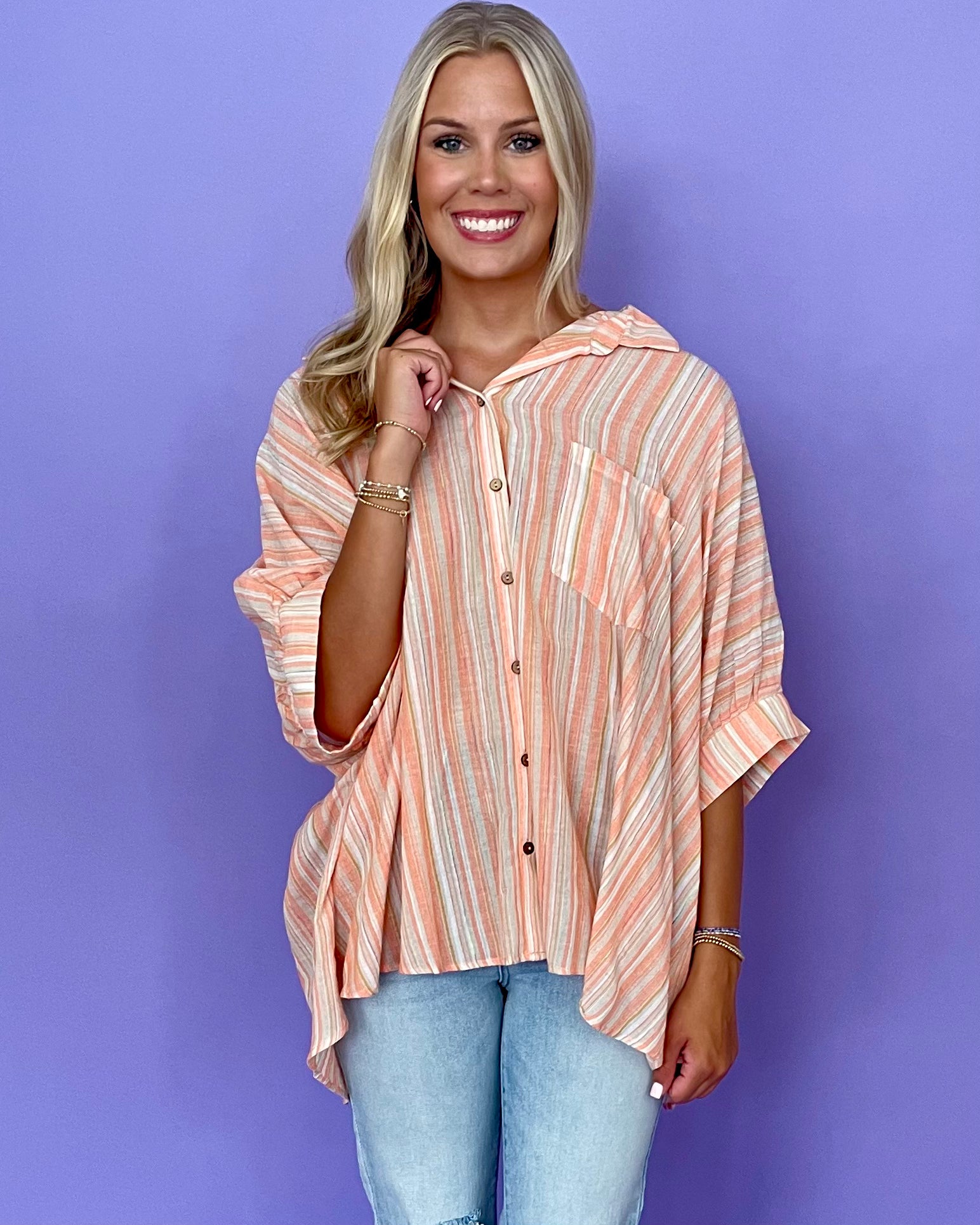 A Vision Apricot Striped Top-Shop-Womens-Boutique-Clothing