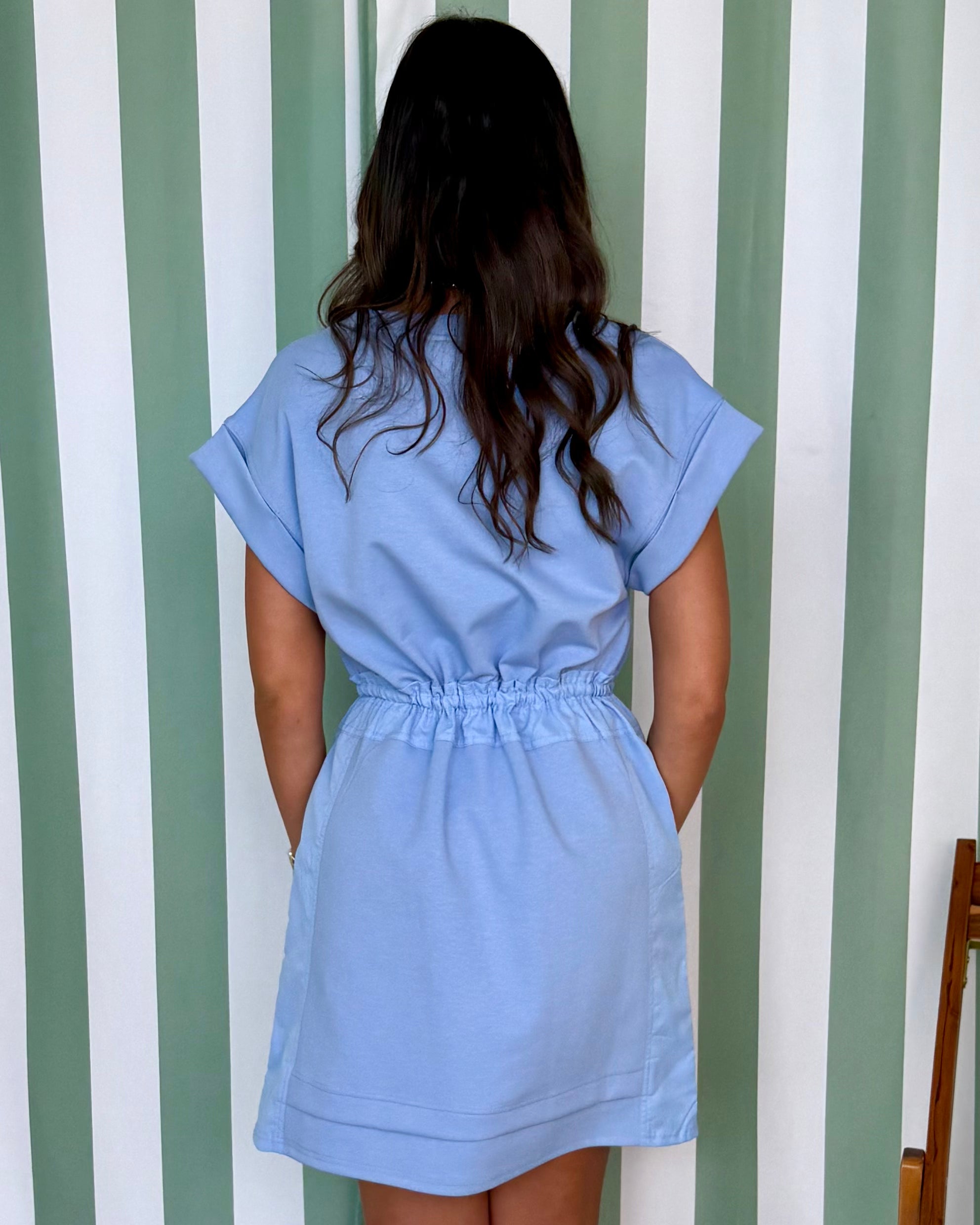 Finish Line Sky Blue Tie Waist Dress-Shop-Womens-Boutique-Clothing