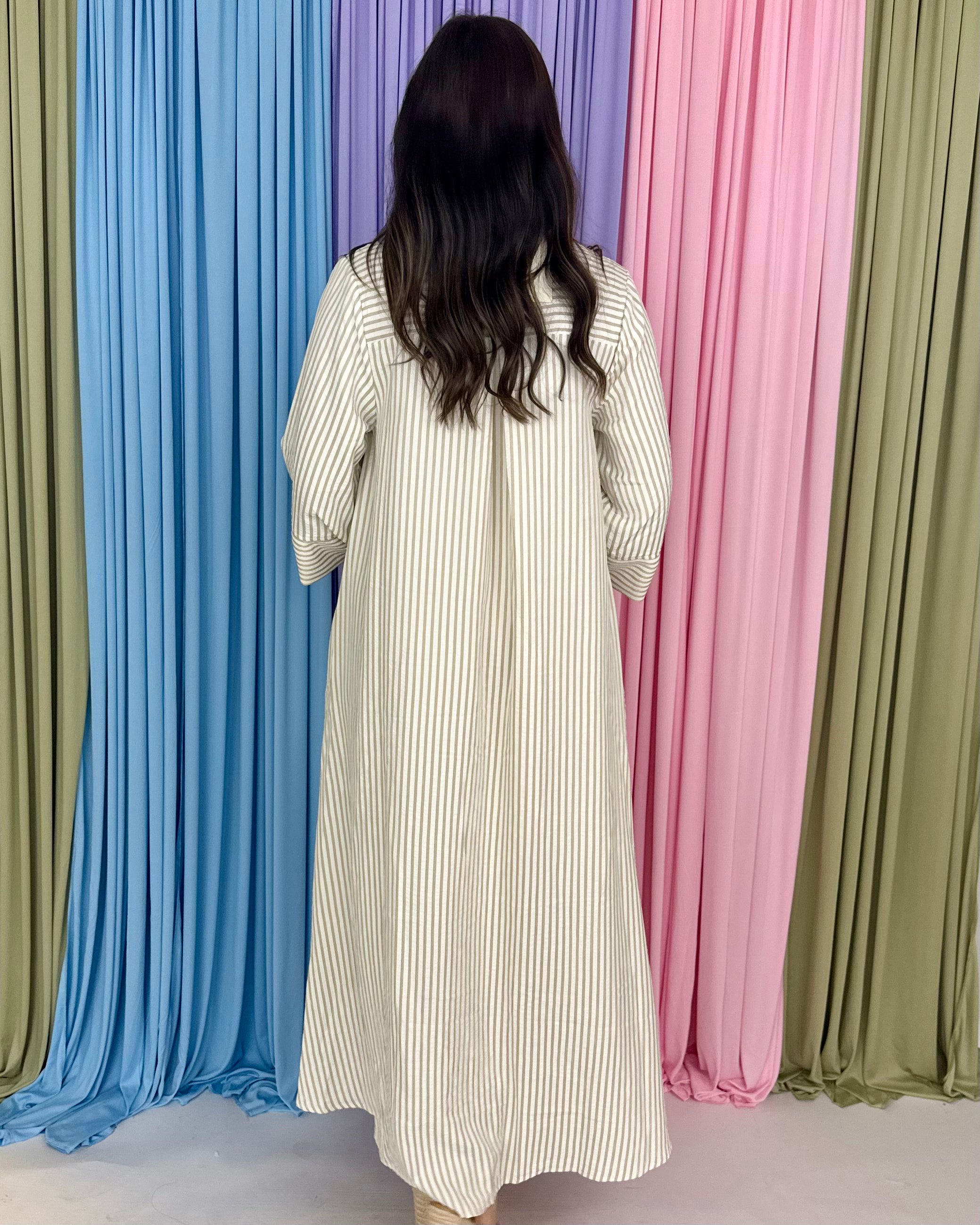 Delicate Dreams Sand Striped Midi Dress-Shop-Womens-Boutique-Clothing