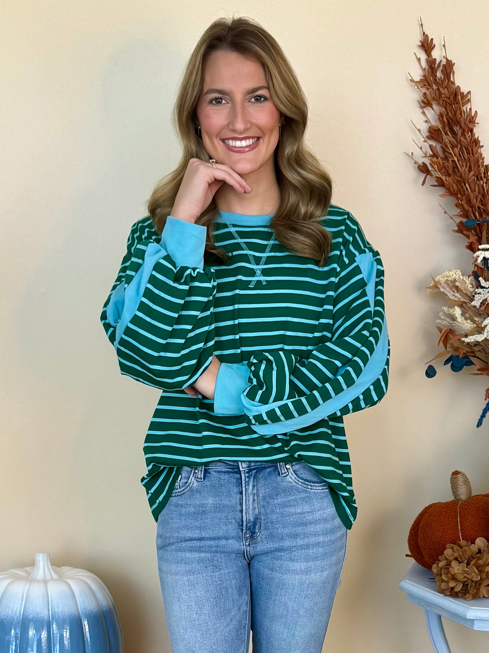 Cozy Daydream Hunter Green Striped Top-Shop-Womens-Boutique-Clothing