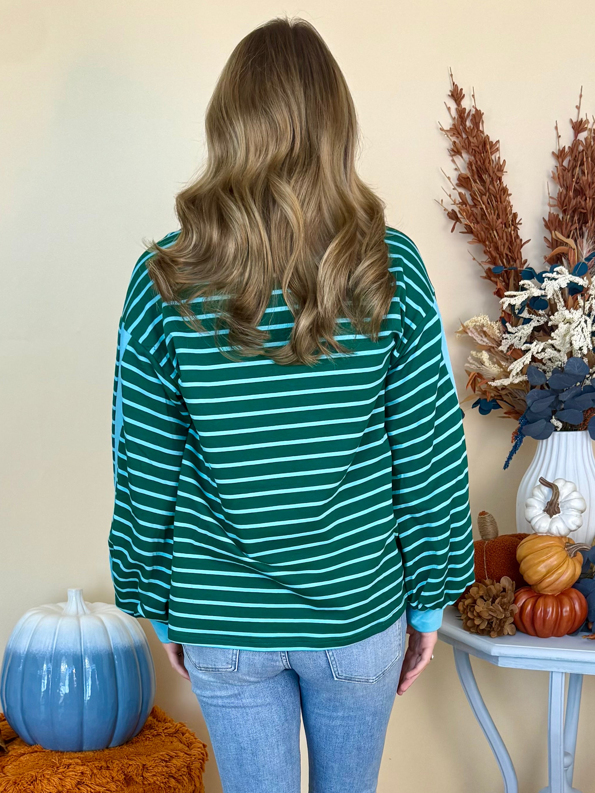 Cozy Daydream Hunter Green Striped Top-Shop-Womens-Boutique-Clothing