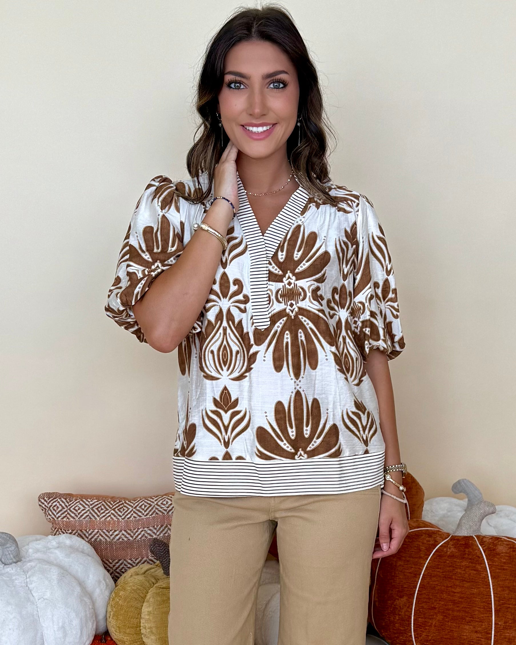 Coming For You Camel Floral Top-Shop-Womens-Boutique-Clothing