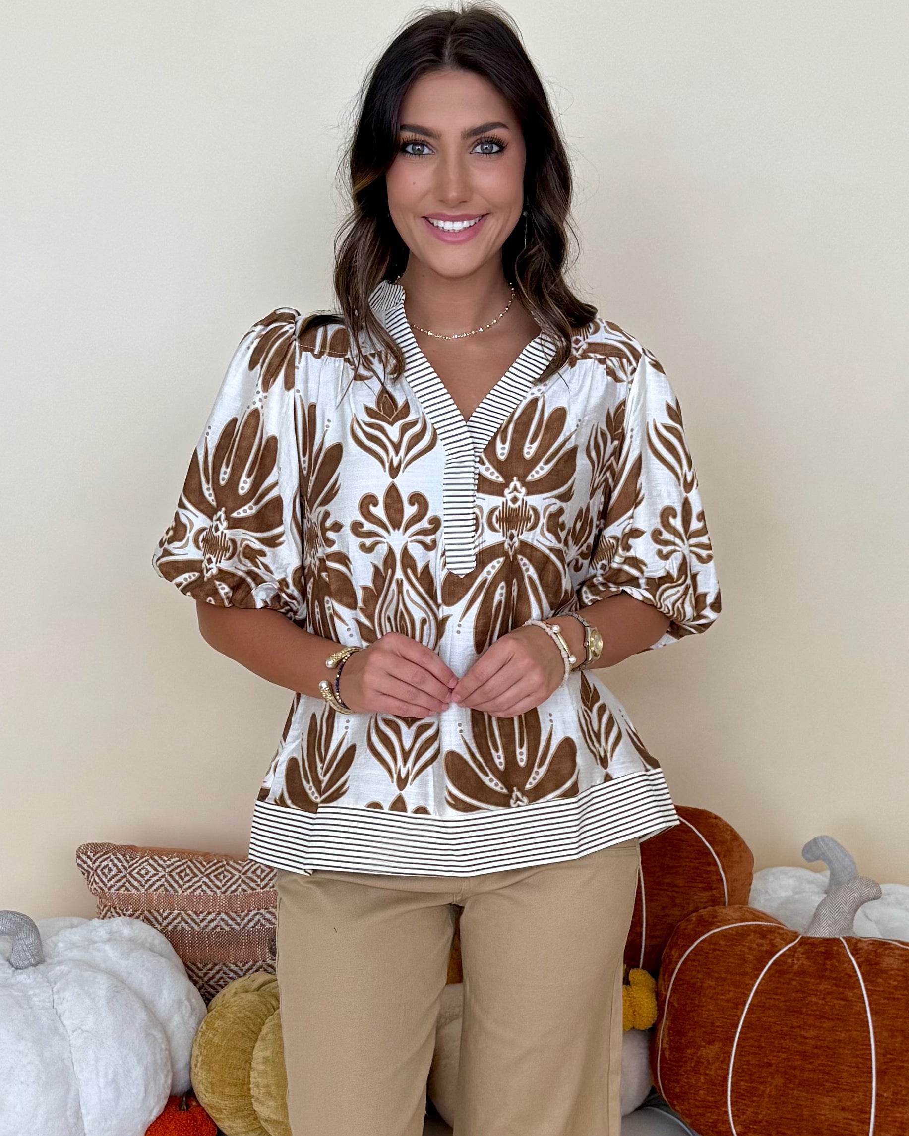 Coming For You Camel Floral Top-Shop-Womens-Boutique-Clothing