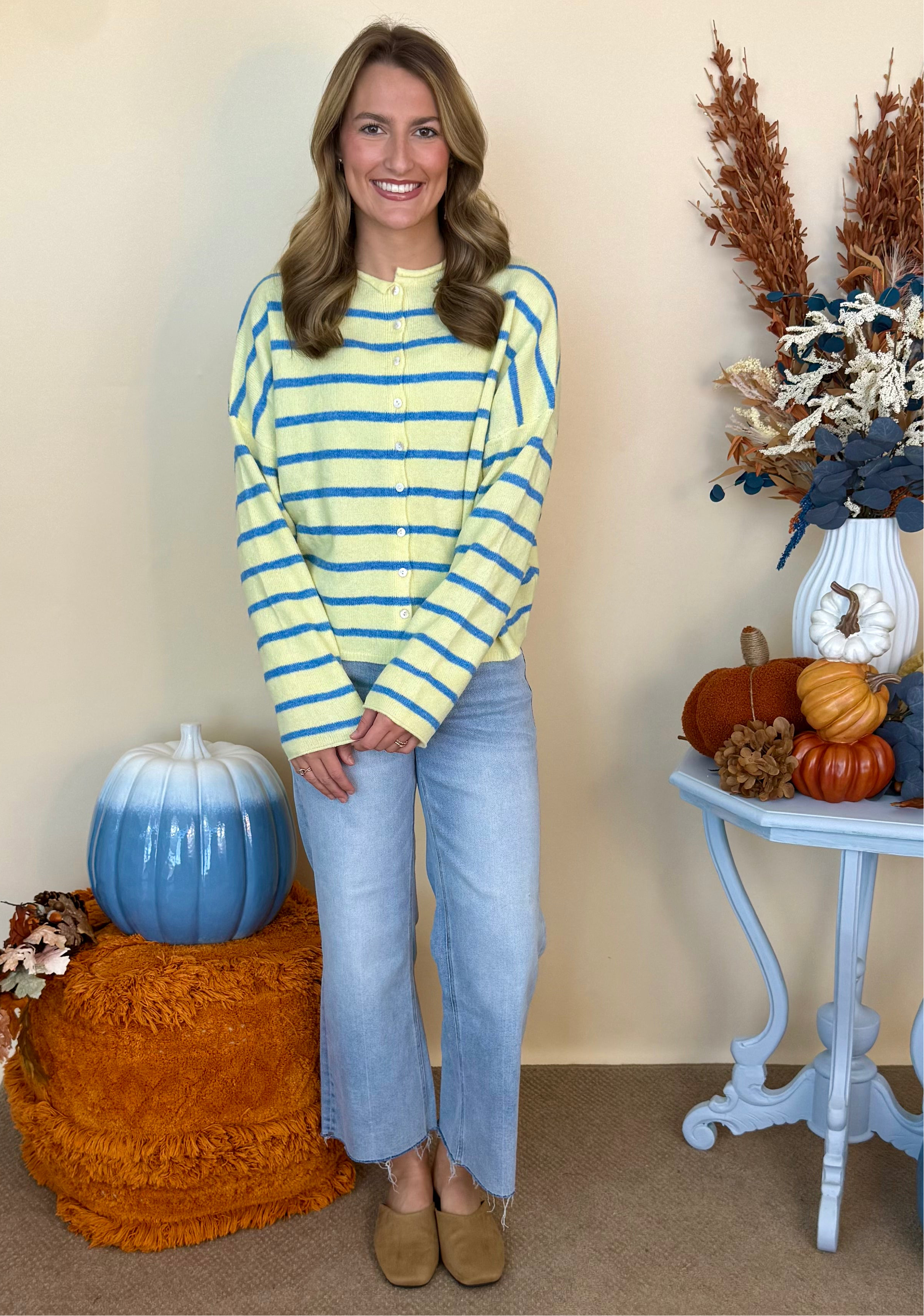 Golden Earth Light Yellow Cabana Striped Piper Cardigan-Shop-Womens-Boutique-Clothing