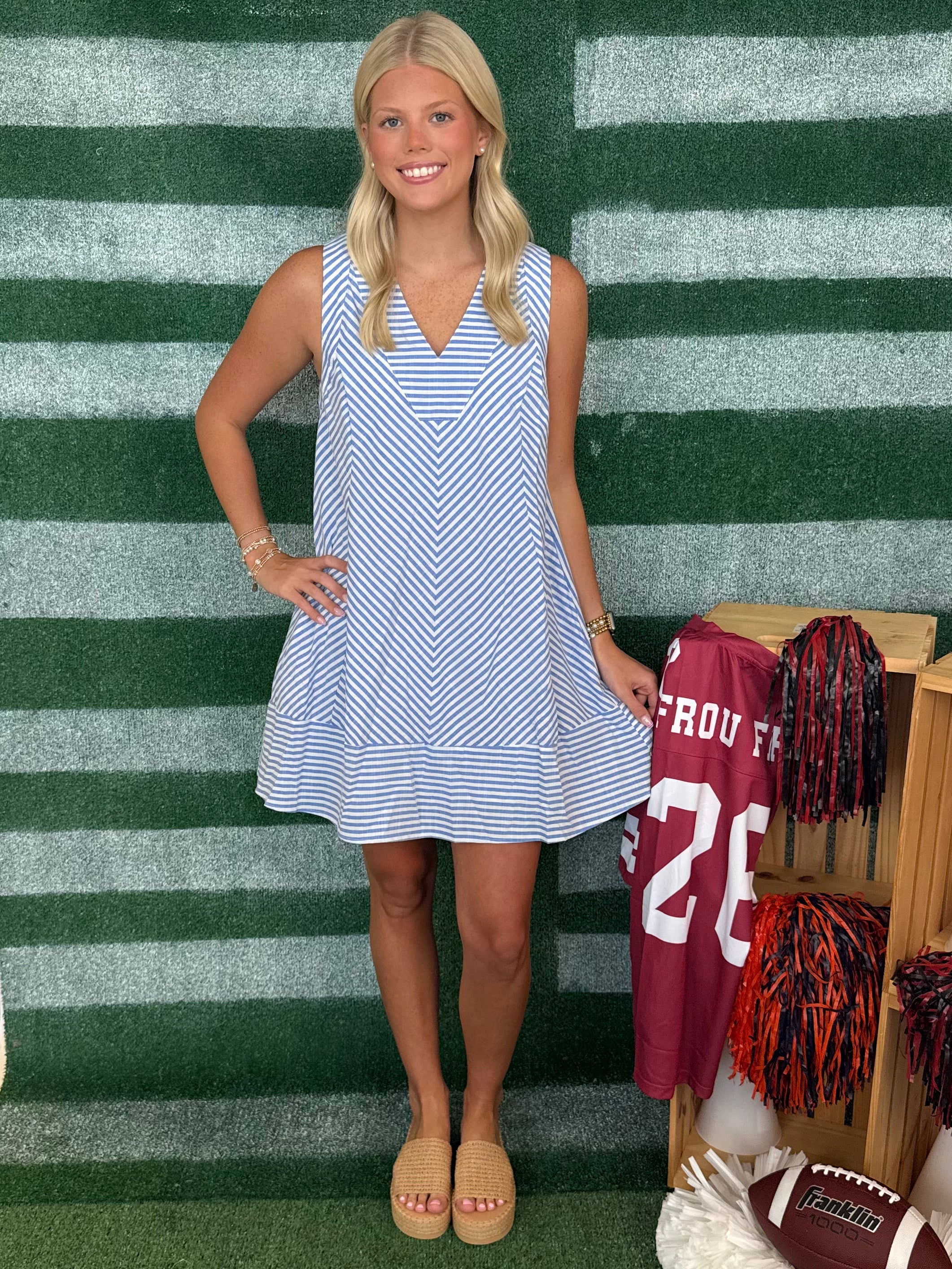 Made to Smile Blue Striped Sleeveless Dress-Shop-Womens-Boutique-Clothing