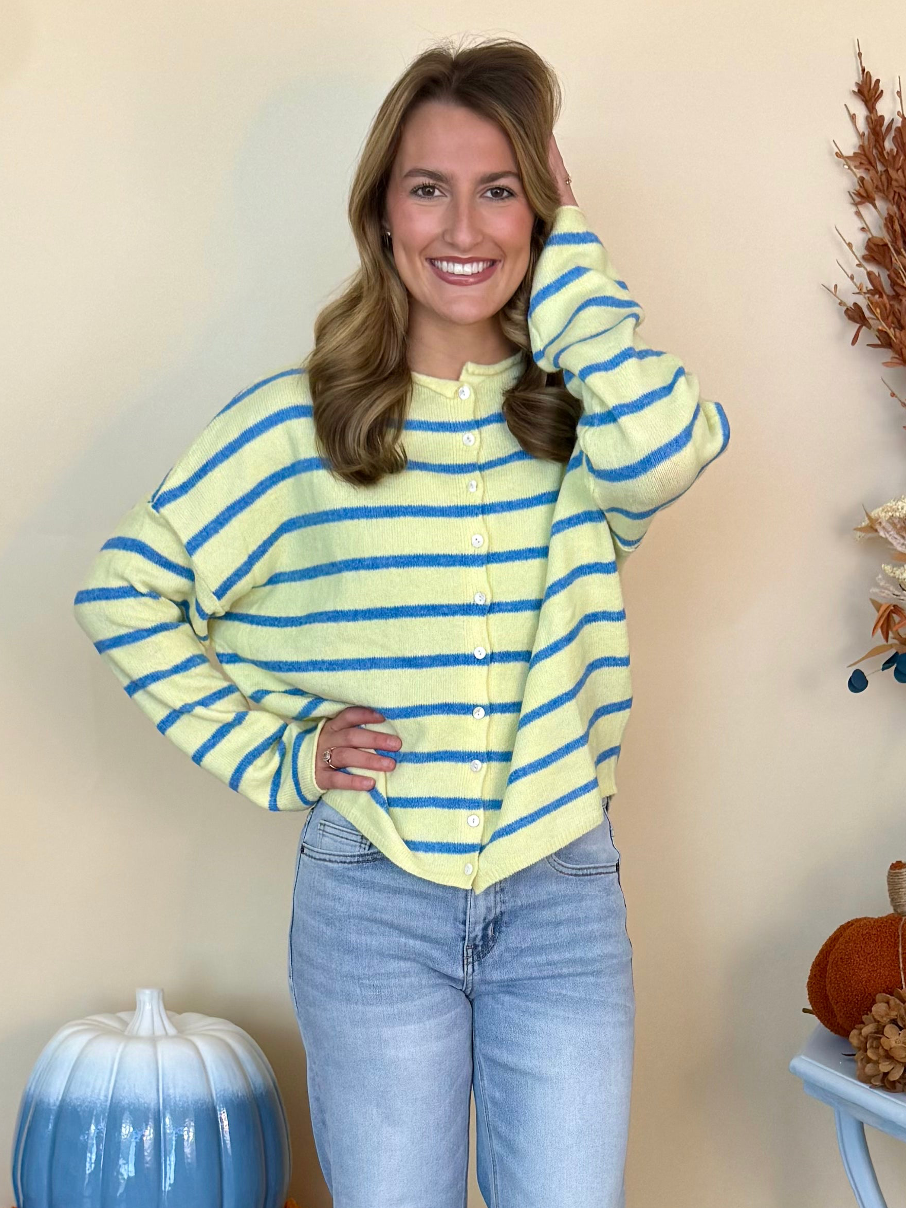 Golden Earth Light Yellow Cabana Striped Piper Cardigan-Shop-Womens-Boutique-Clothing