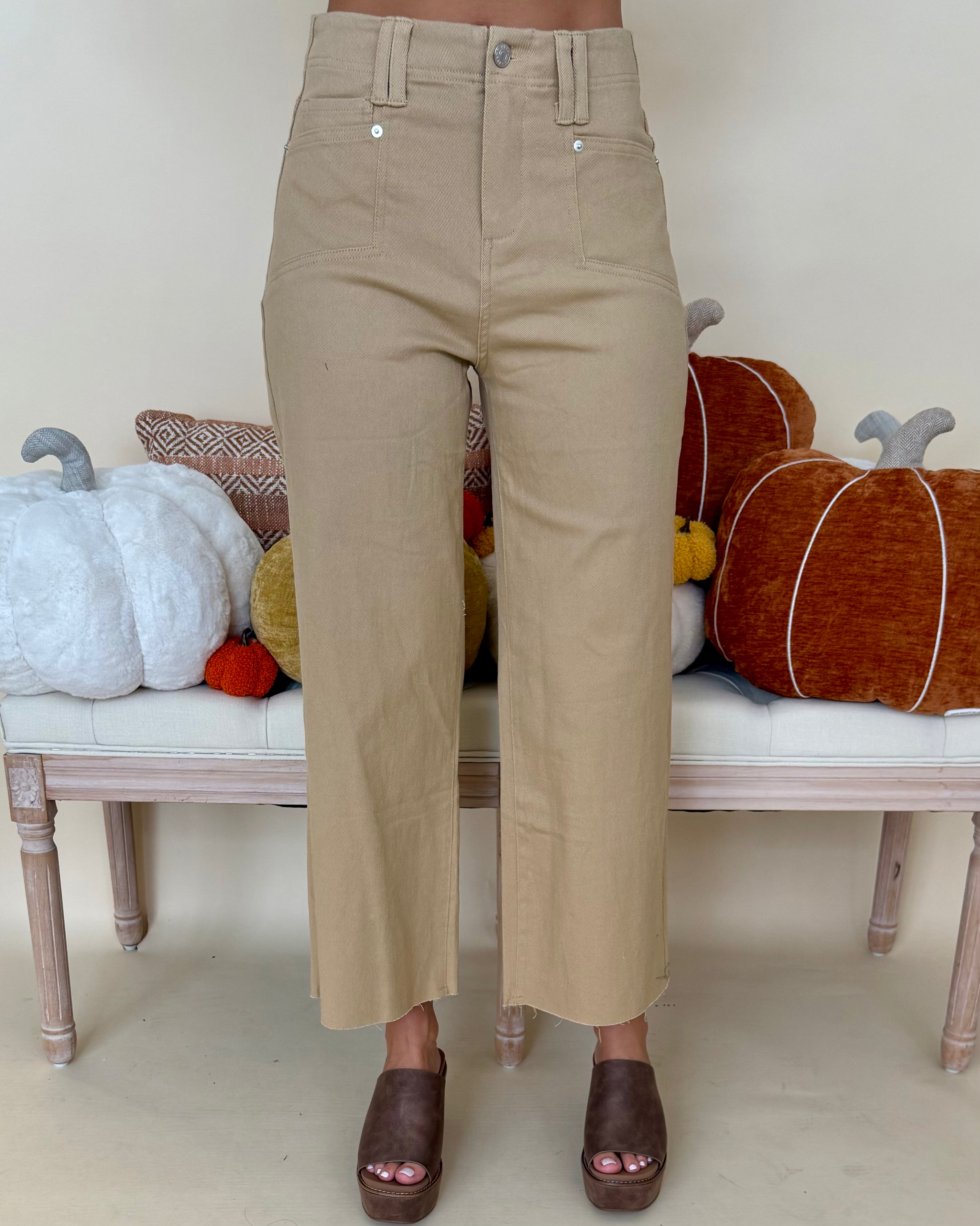 A Minute Taupe Slant Pocket Pants-Shop-Womens-Boutique-Clothing
