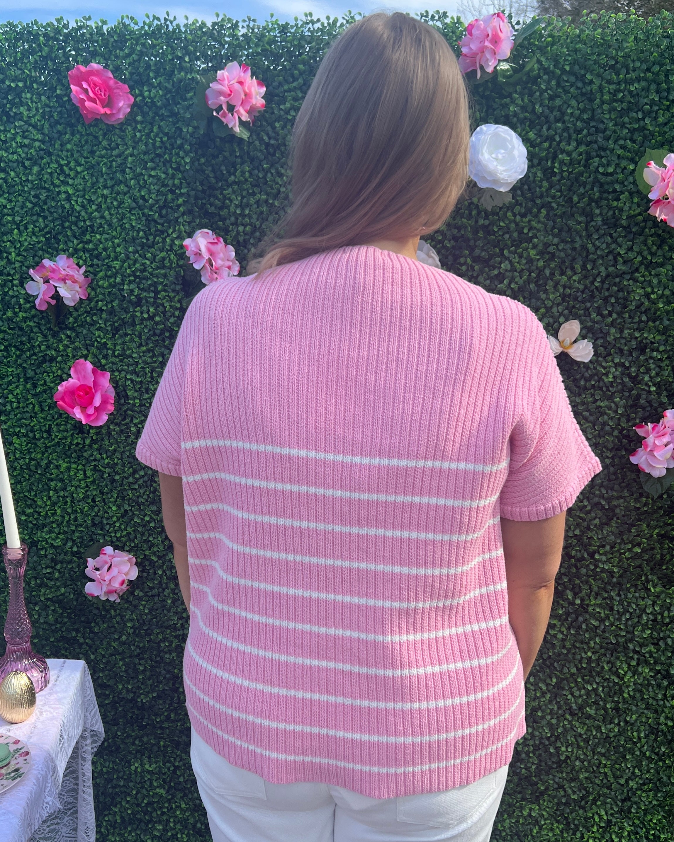 My Day Pink Plus Striped Sweater Top-Shop-Womens-Boutique-Clothing