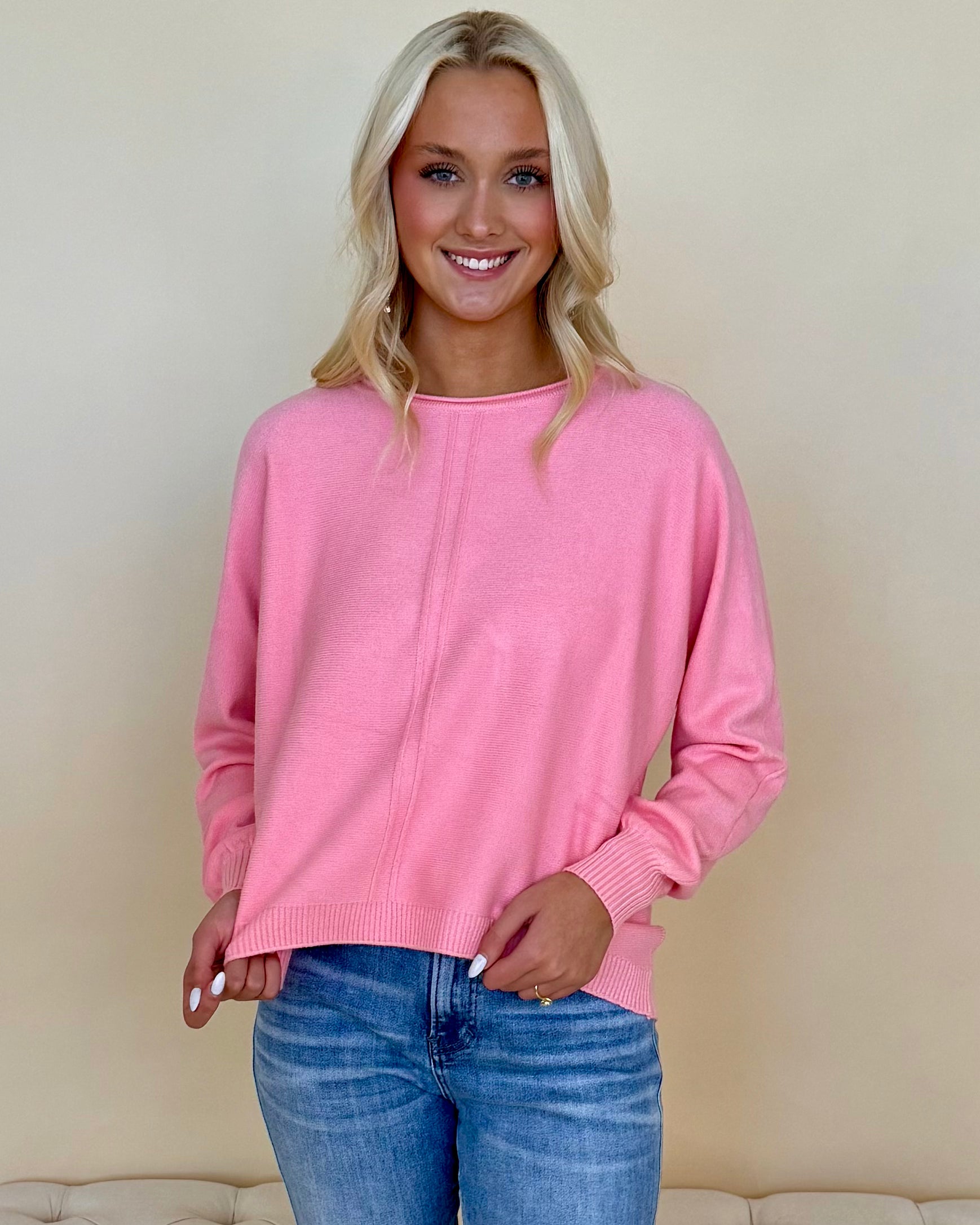 Simply Pink Dk Pink Seam Sweater-Shop-Womens-Boutique-Clothing