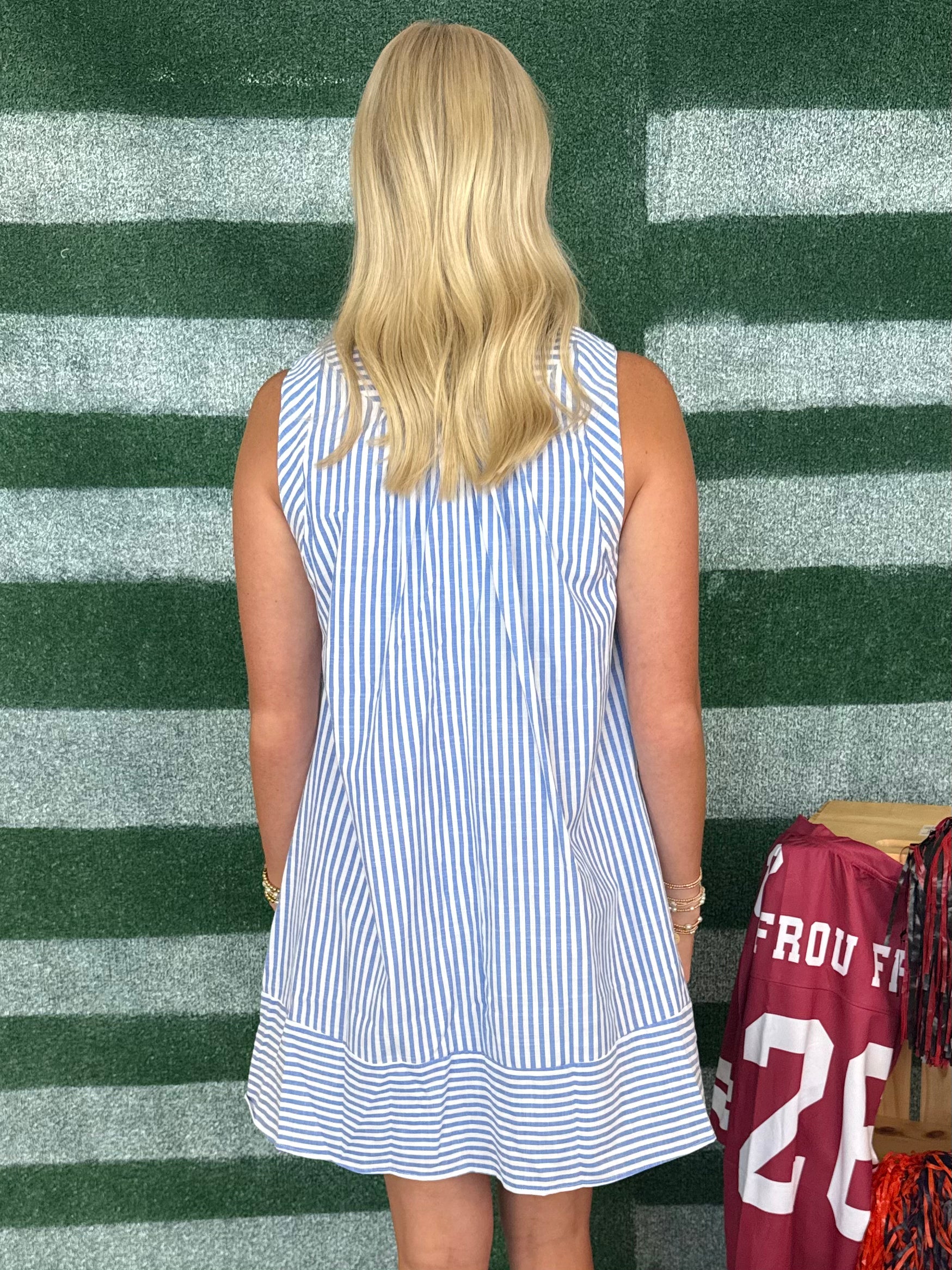Made to Smile Blue Striped Sleeveless Dress-Shop-Womens-Boutique-Clothing