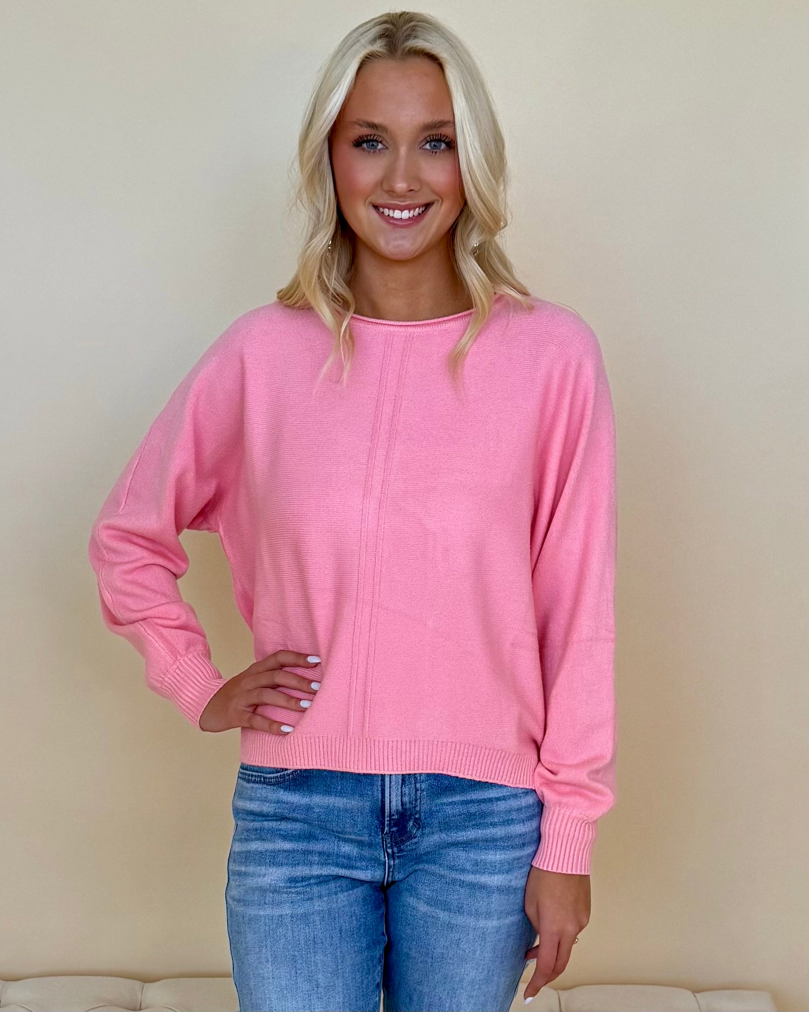 Simply Pink Dk Pink Seam Sweater-Shop-Womens-Boutique-Clothing