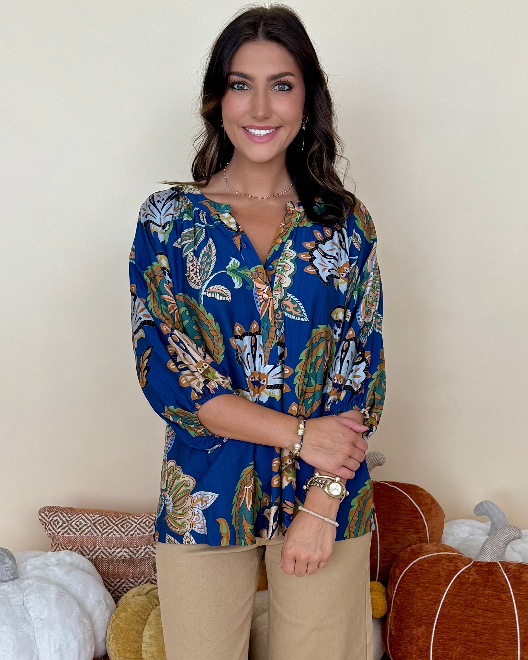 The Thoughtful Navy Abstract Button Top-Shop-Womens-Boutique-Clothing