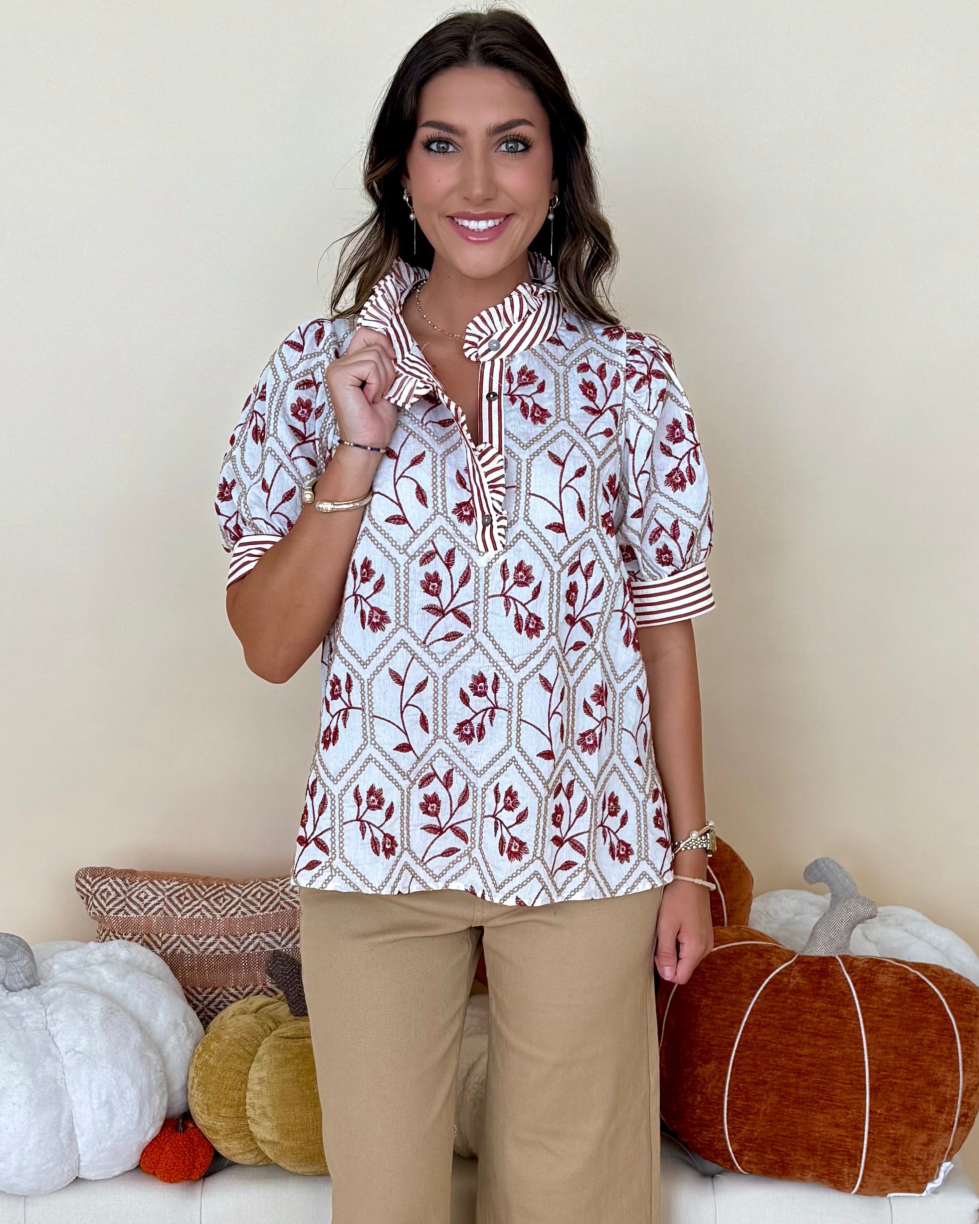 Peaceful Feel Brick Floral Embroidered Top-Shop-Womens-Boutique-Clothing