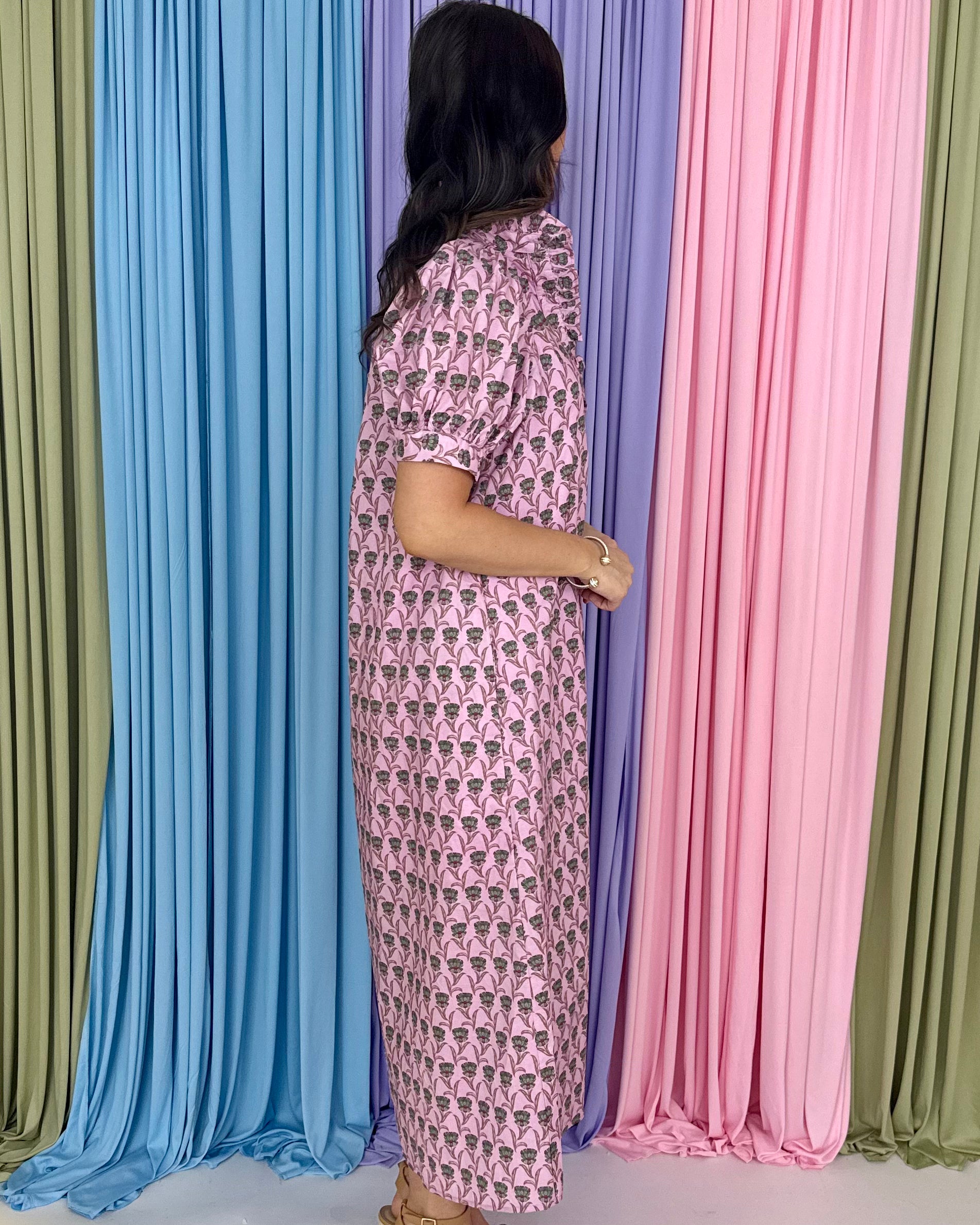 Soft Favorite Pink Retro Flower Print Midi Dress-Shop-Womens-Boutique-Clothing