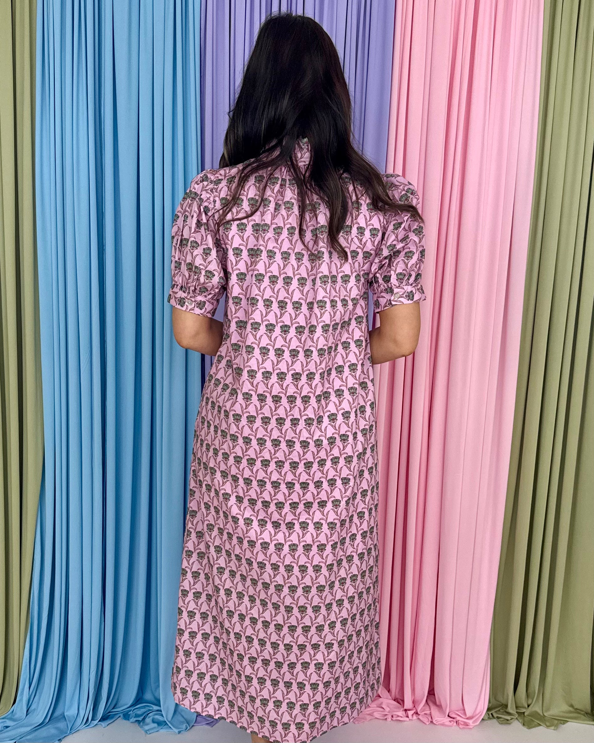 Soft Favorite Pink Retro Flower Print Midi Dress-Shop-Womens-Boutique-Clothing