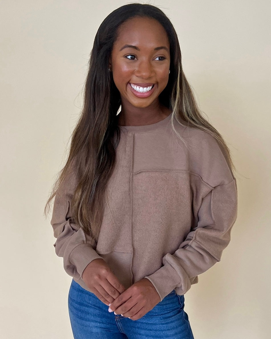 Infinite Comfort Mocha Brushed Sweatshirt-Shop-Womens-Boutique-Clothing