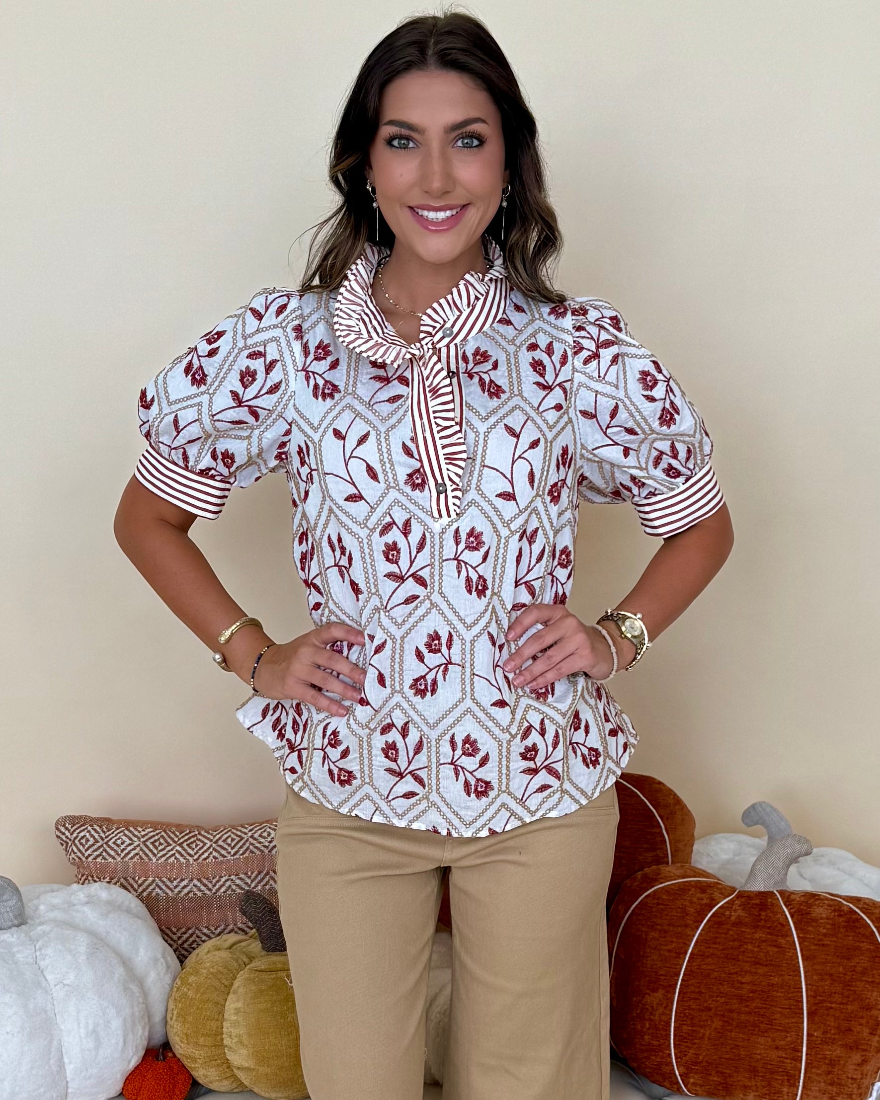 Peaceful Feel Brick Floral Embroidered Top-Shop-Womens-Boutique-Clothing