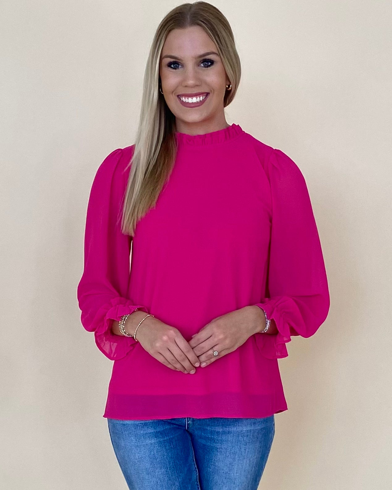 Tell Me All Fuchsia Ruffle Top-Shop-Womens-Boutique-Clothing