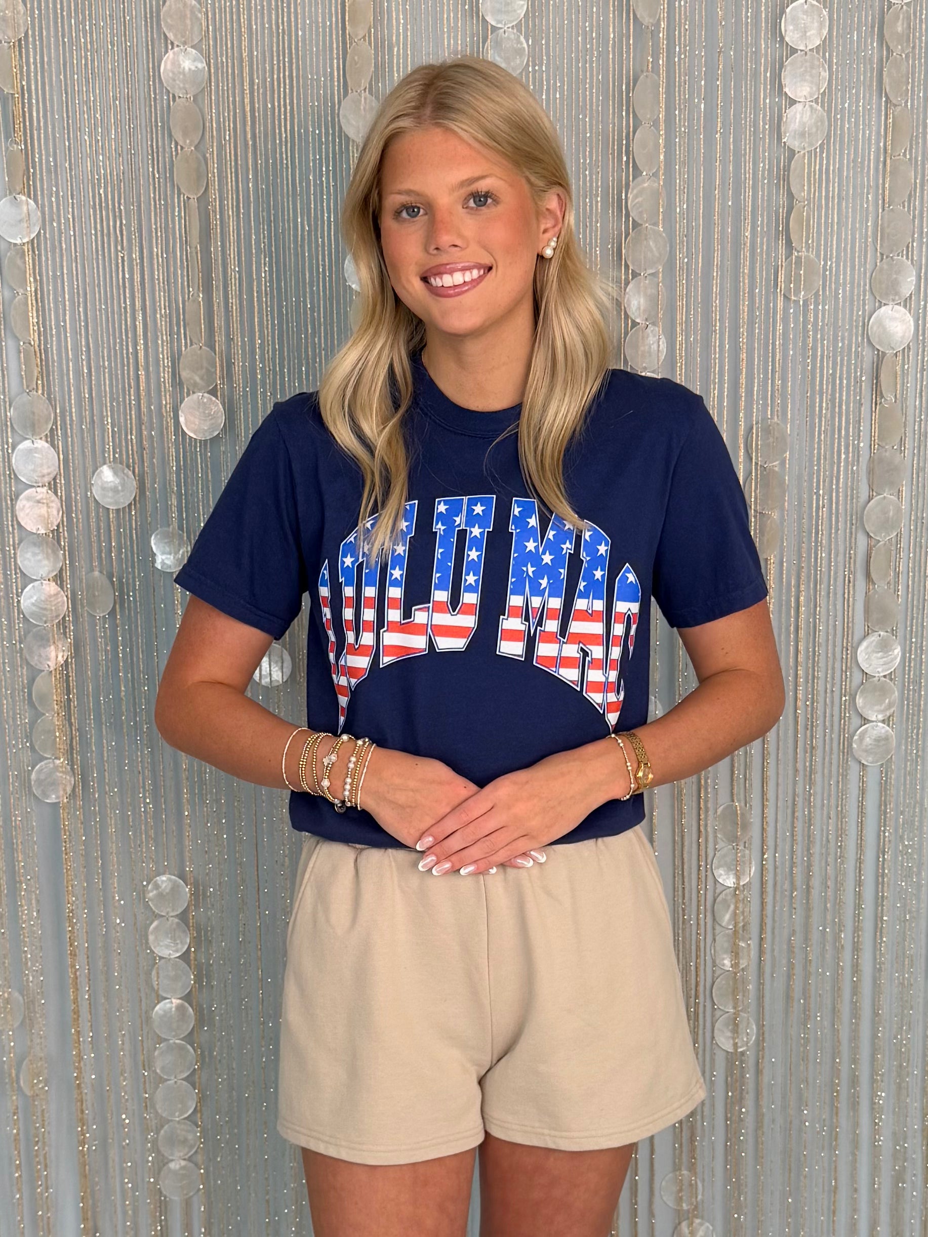 LULU Mac Navy Stars & Stripes Tee-Shop-Womens-Boutique-Clothing
