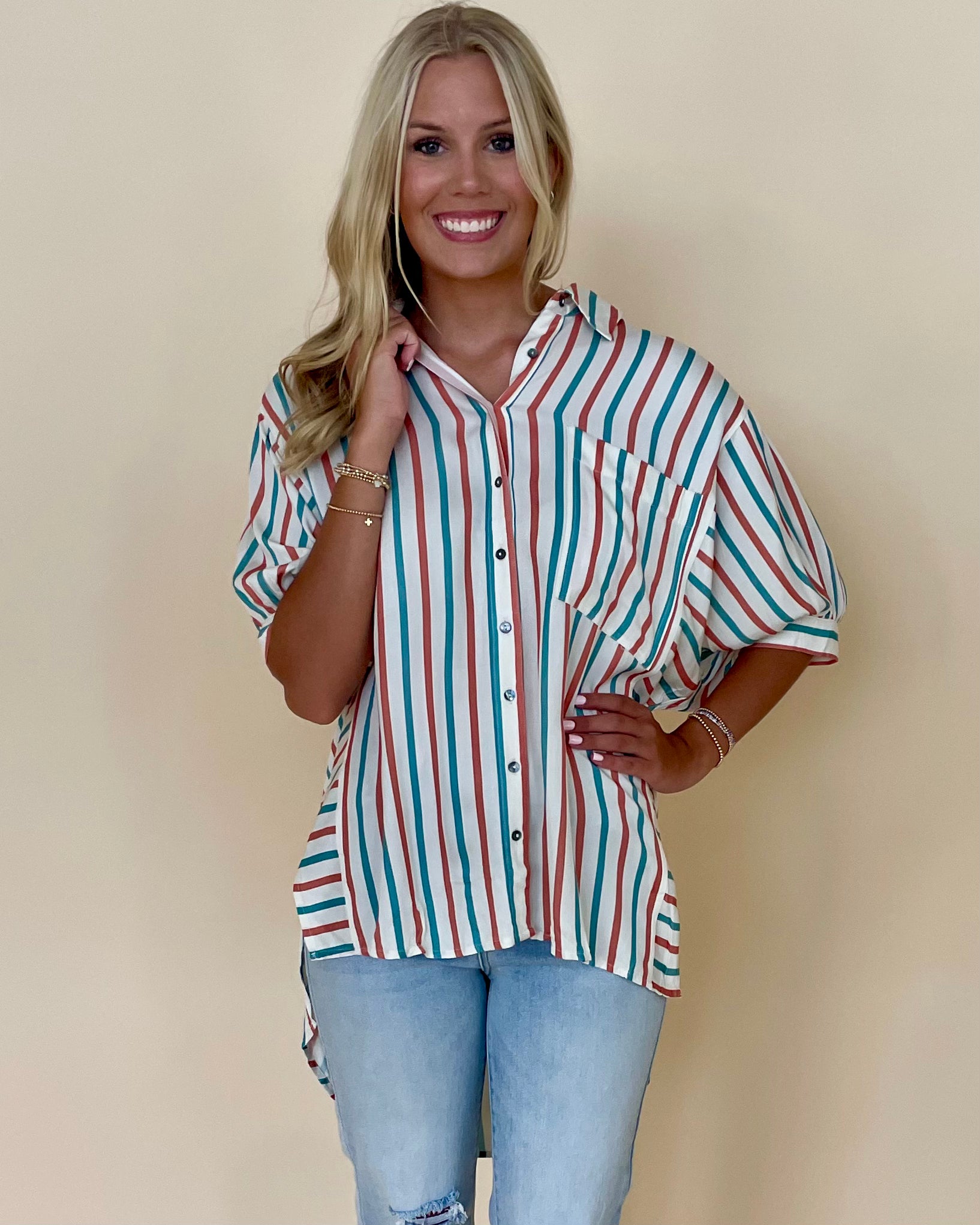 Favorite Day Blue Rust Stripe Top-Shop-Womens-Boutique-Clothing