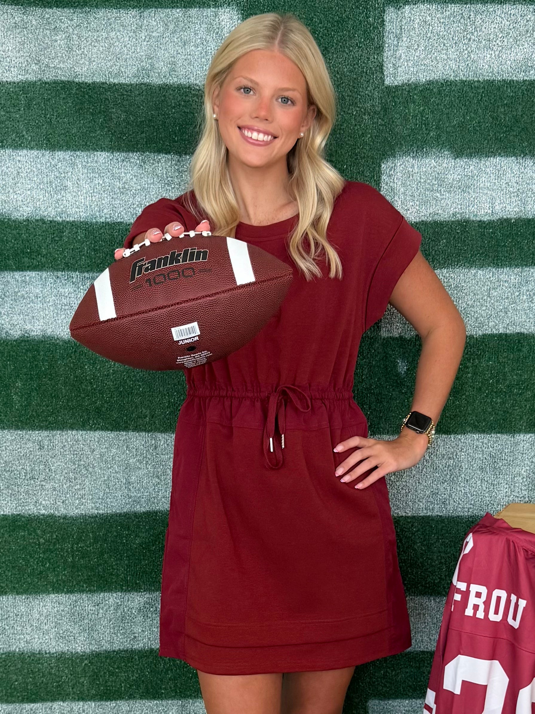 Finish Line Burgundy Tie Waist Dress-Shop-Womens-Boutique-Clothing