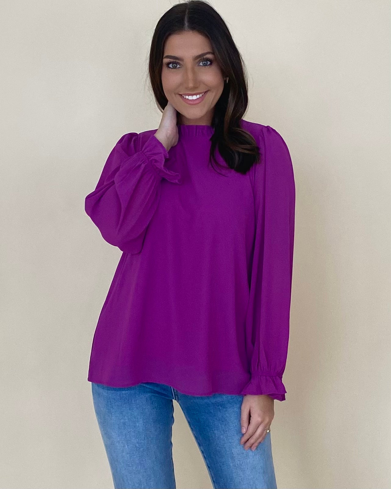 Tell Me All Eggplant Ruffle Top-Shop-Womens-Boutique-Clothing