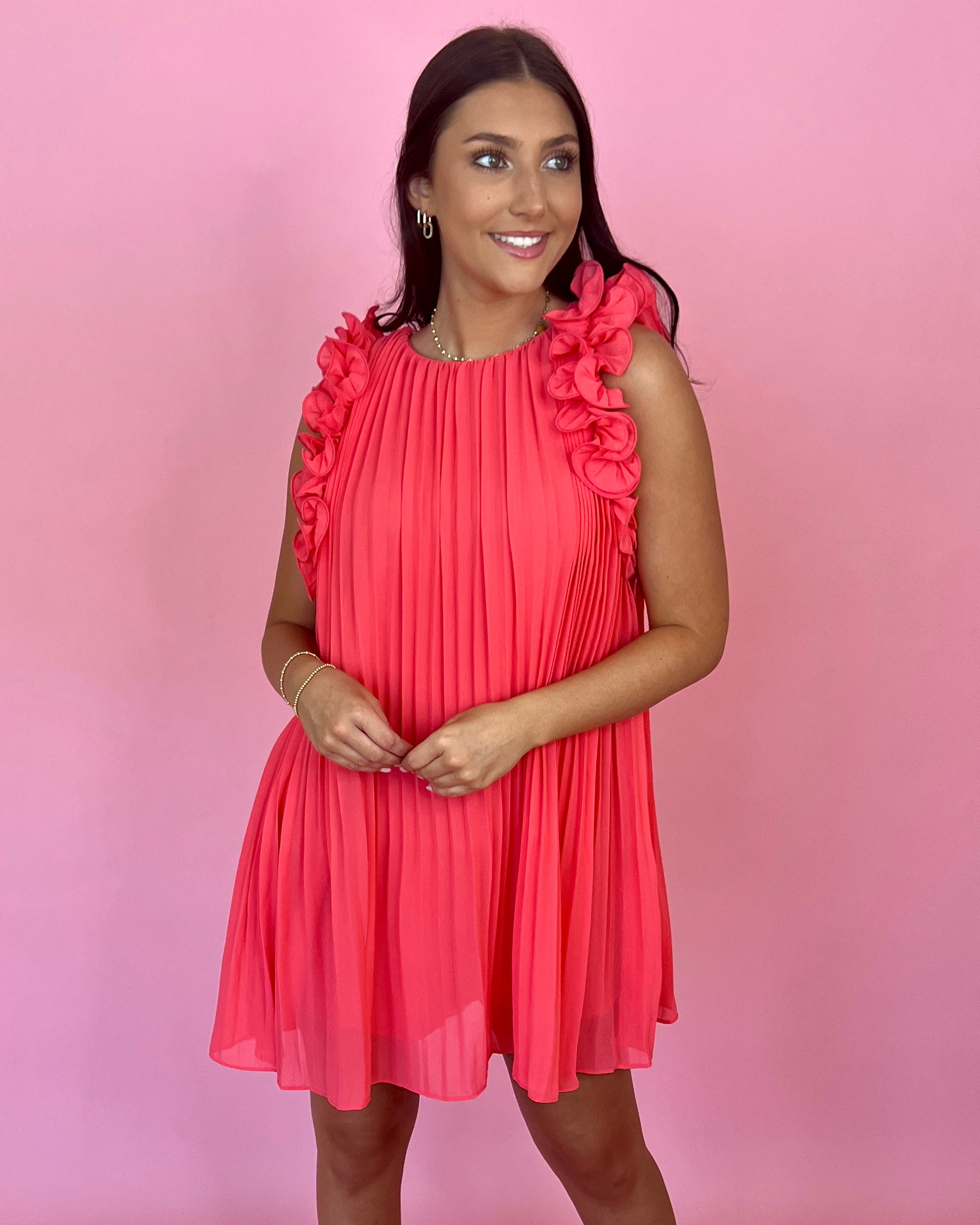 Gonna Be Alright Pink Coral Pleated Dress-Shop-Womens-Boutique-Clothing