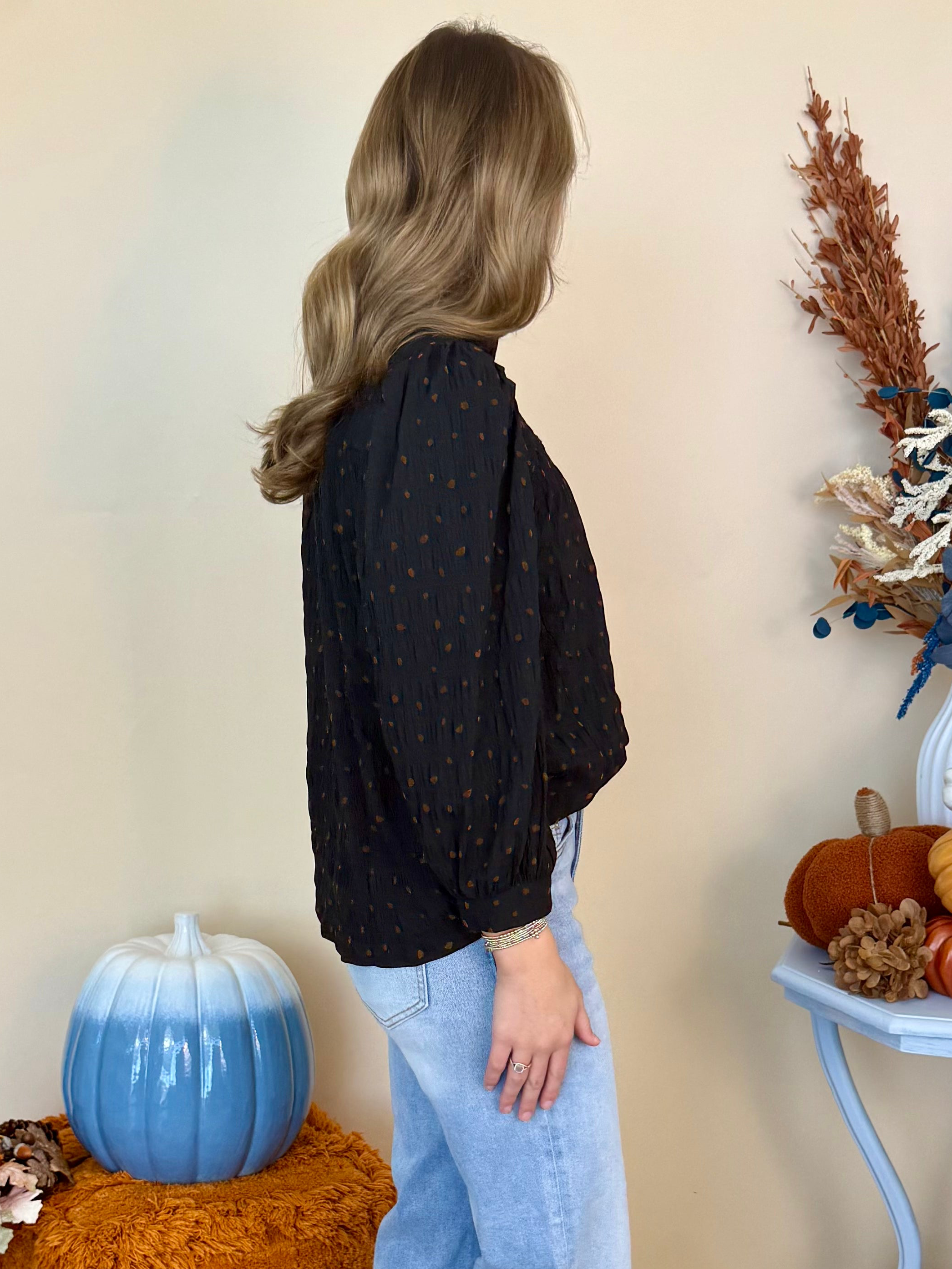 Cozy Haute Black Polka Dot Smocked Top-Shop-Womens-Boutique-Clothing