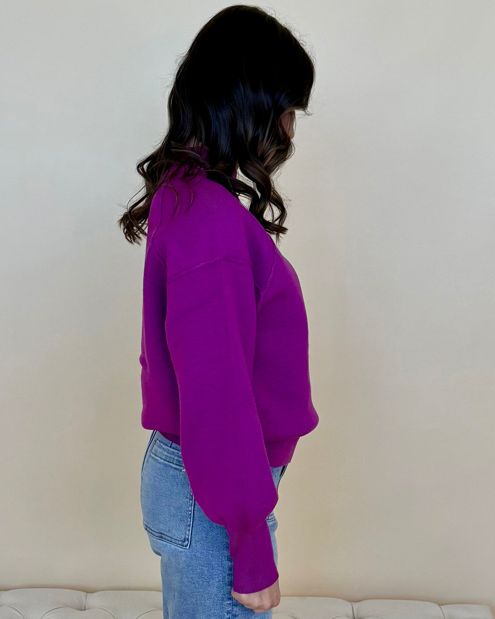 Soft Line Plum Vicose Exposed Seam Sweater-Shop-Womens-Boutique-Clothing