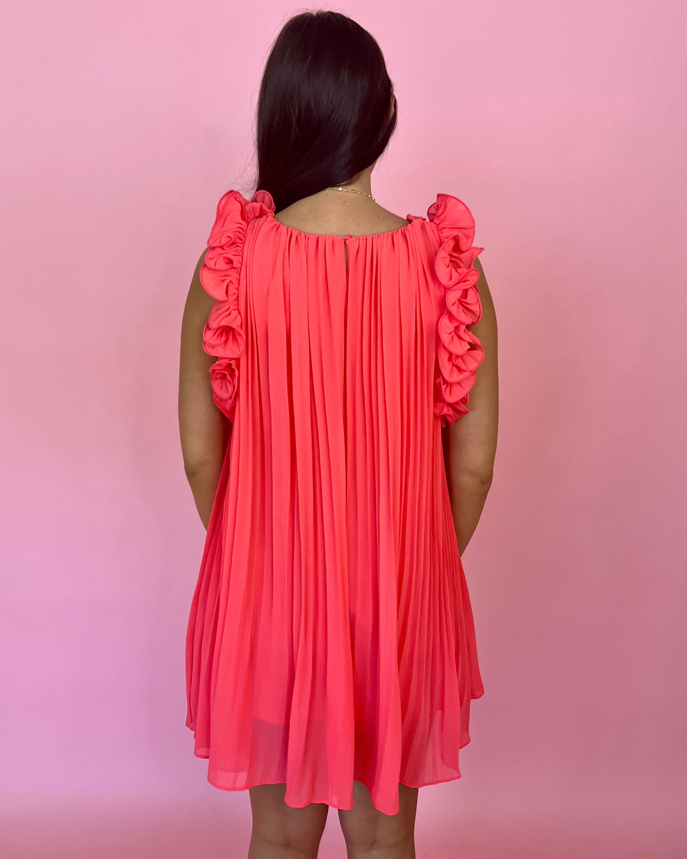 Gonna Be Alright Pink Coral Pleated Dress-Shop-Womens-Boutique-Clothing