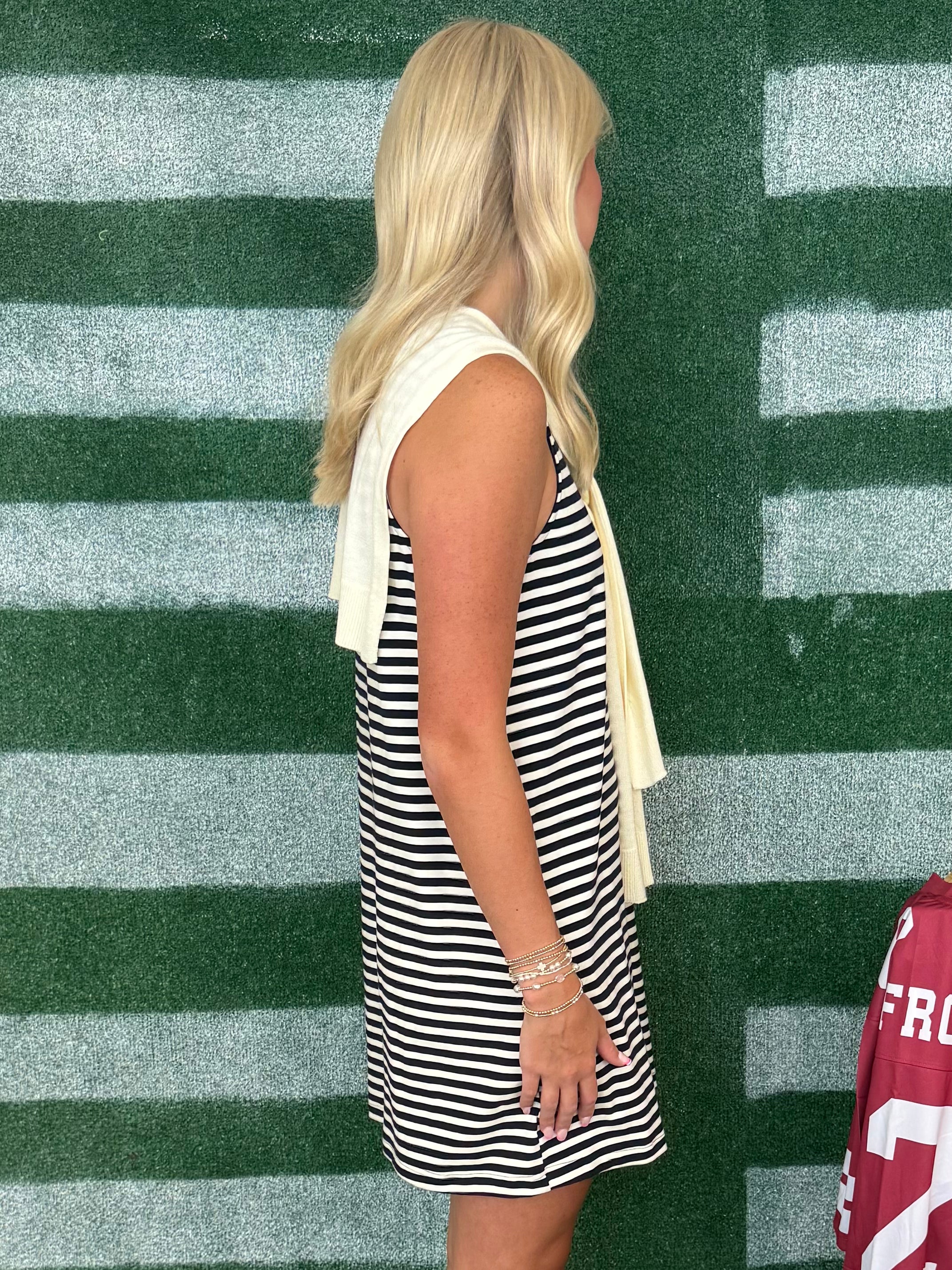 Supporting You Cream Navy Sleeveless Sweater Dress-Shop-Womens-Boutique-Clothing