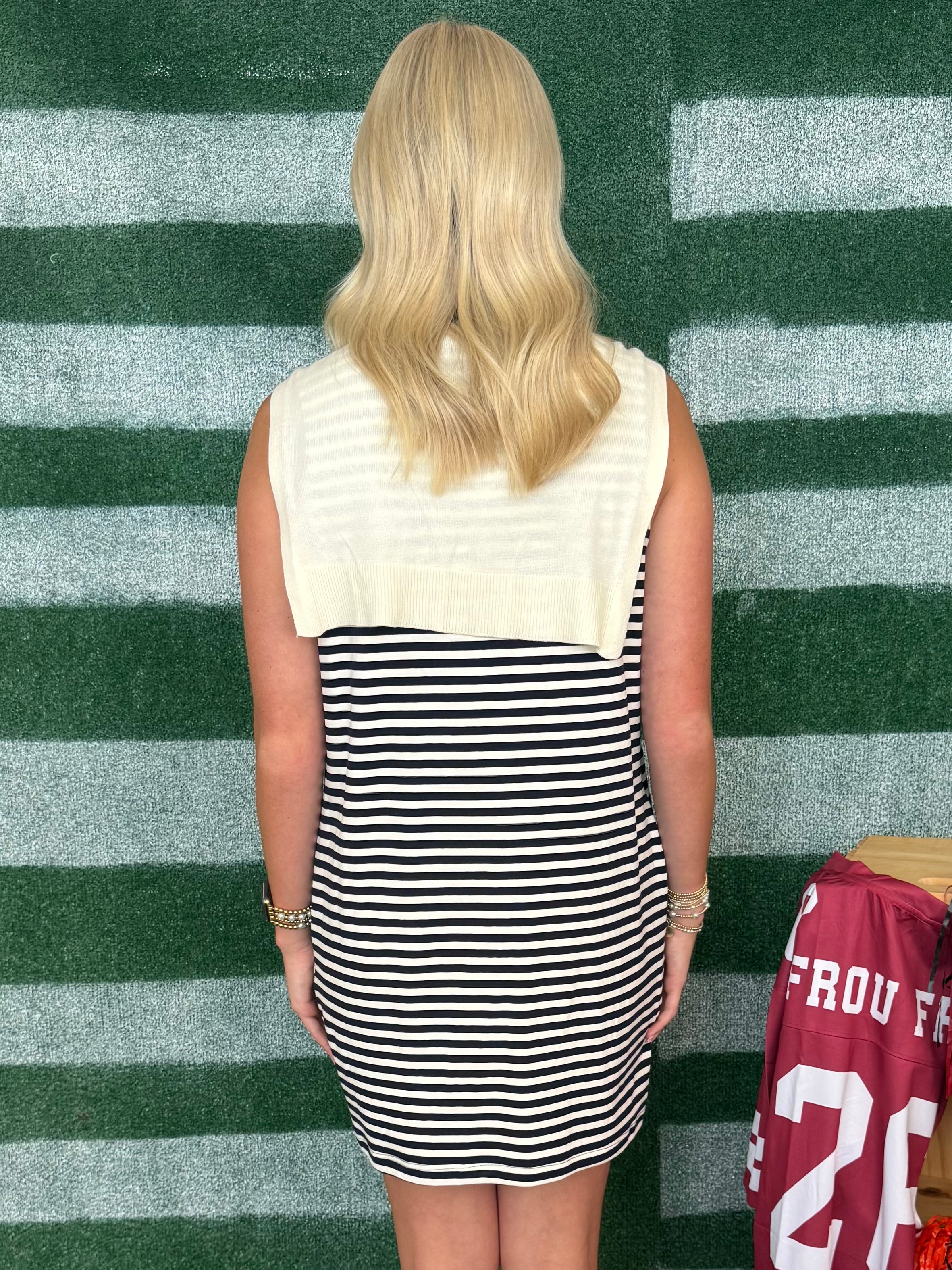 Supporting You Cream Navy Sleeveless Sweater Dress-Shop-Womens-Boutique-Clothing