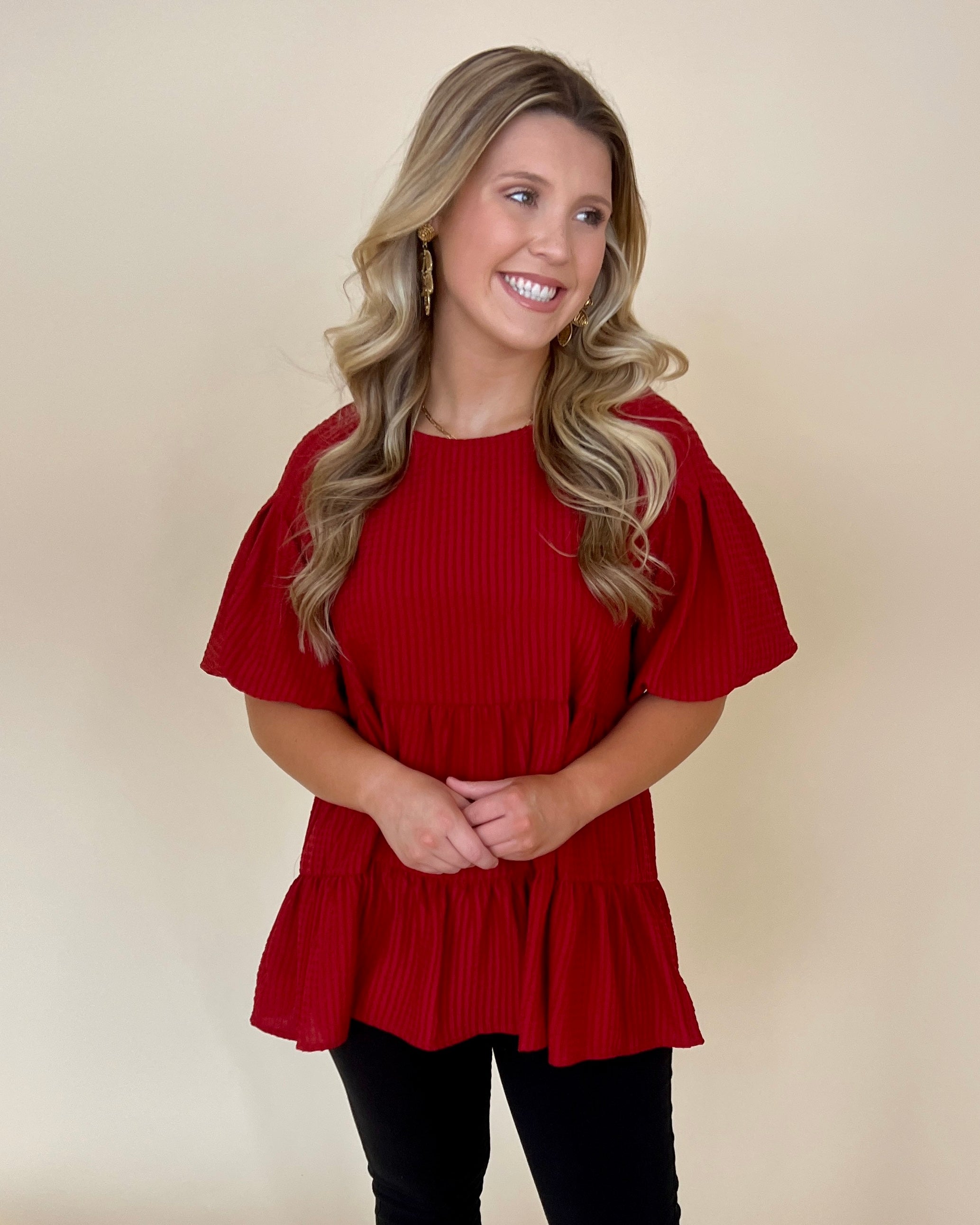 Hope You Know Scarlet Texture Tiered Top-Shop-Womens-Boutique-Clothing