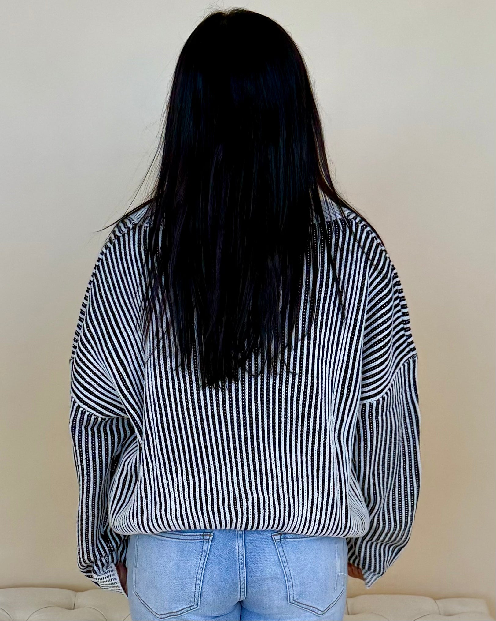 Own Moments Black Striped V-Neck Sweater-Shop-Womens-Boutique-Clothing